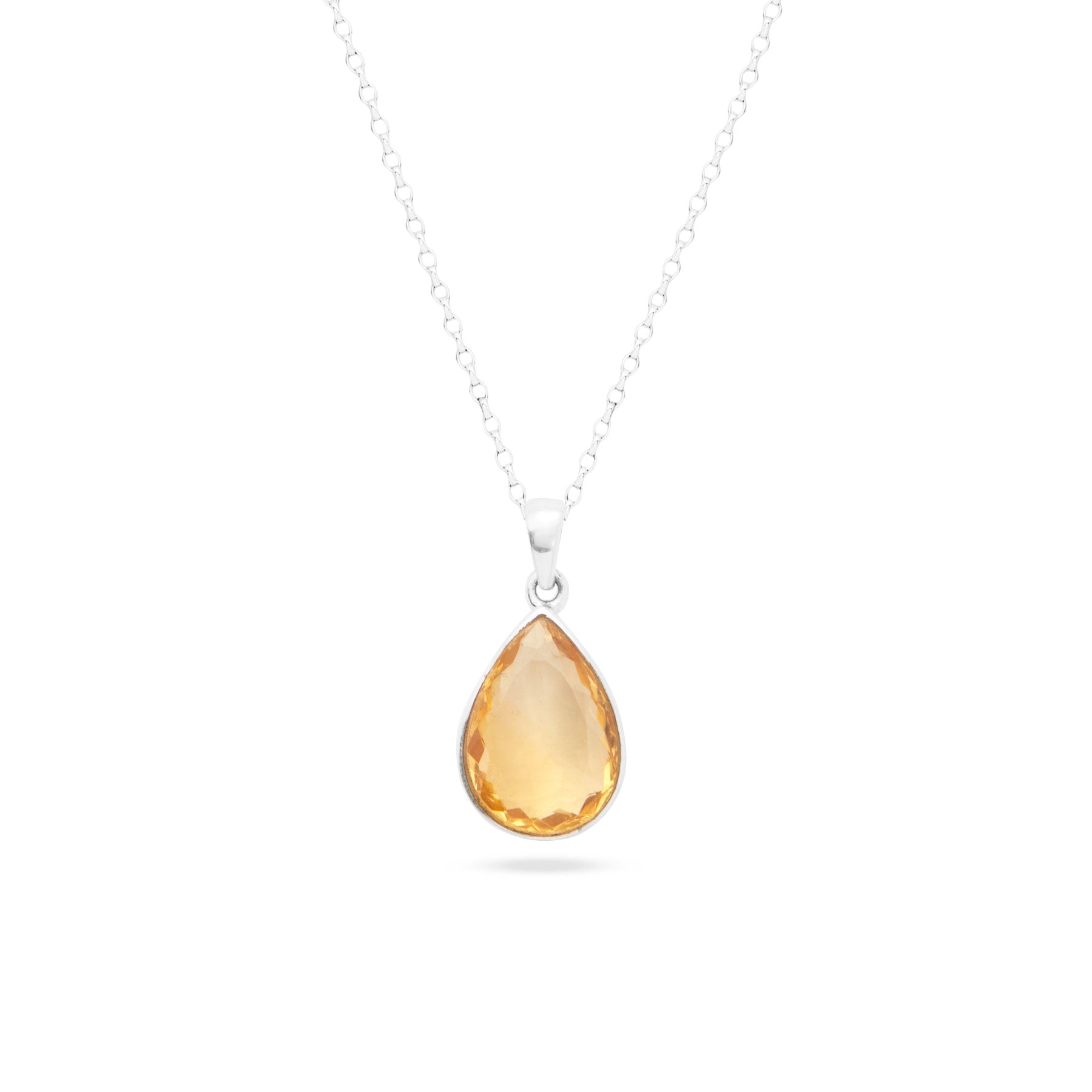 Citrine faceted teardrop bezel set Necklace