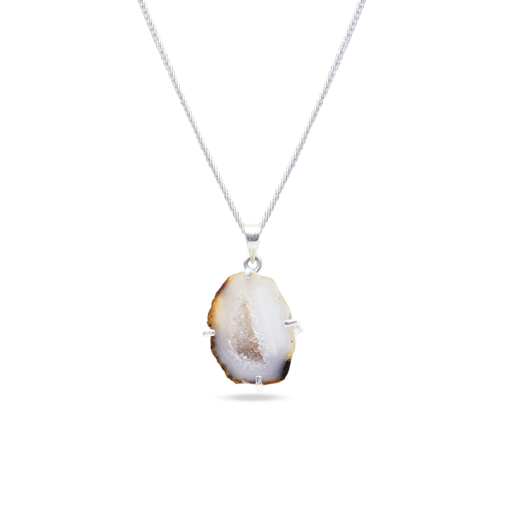 Agate Geode freeform rough claw set Necklace