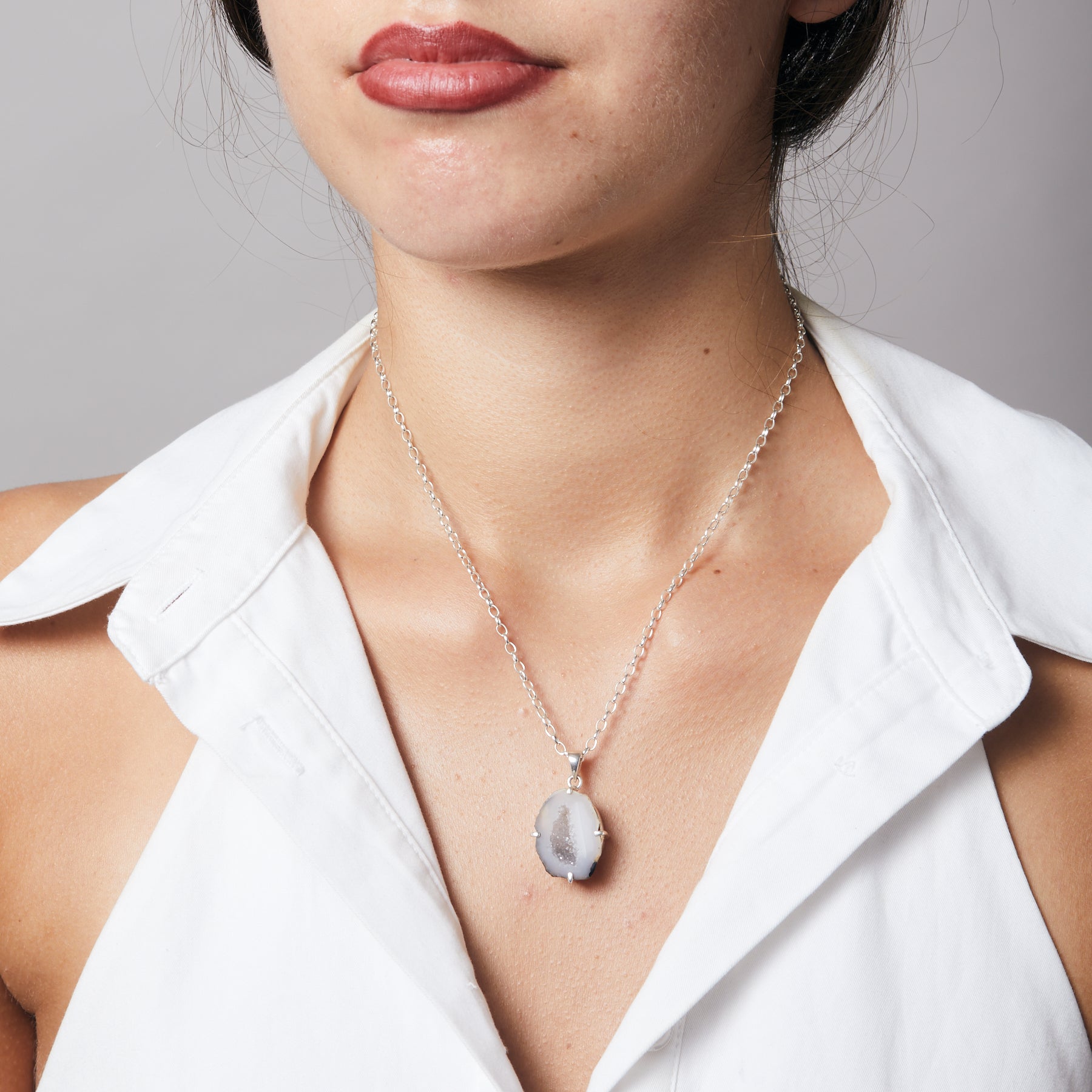 Agate Geode freeform rough claw set Necklace