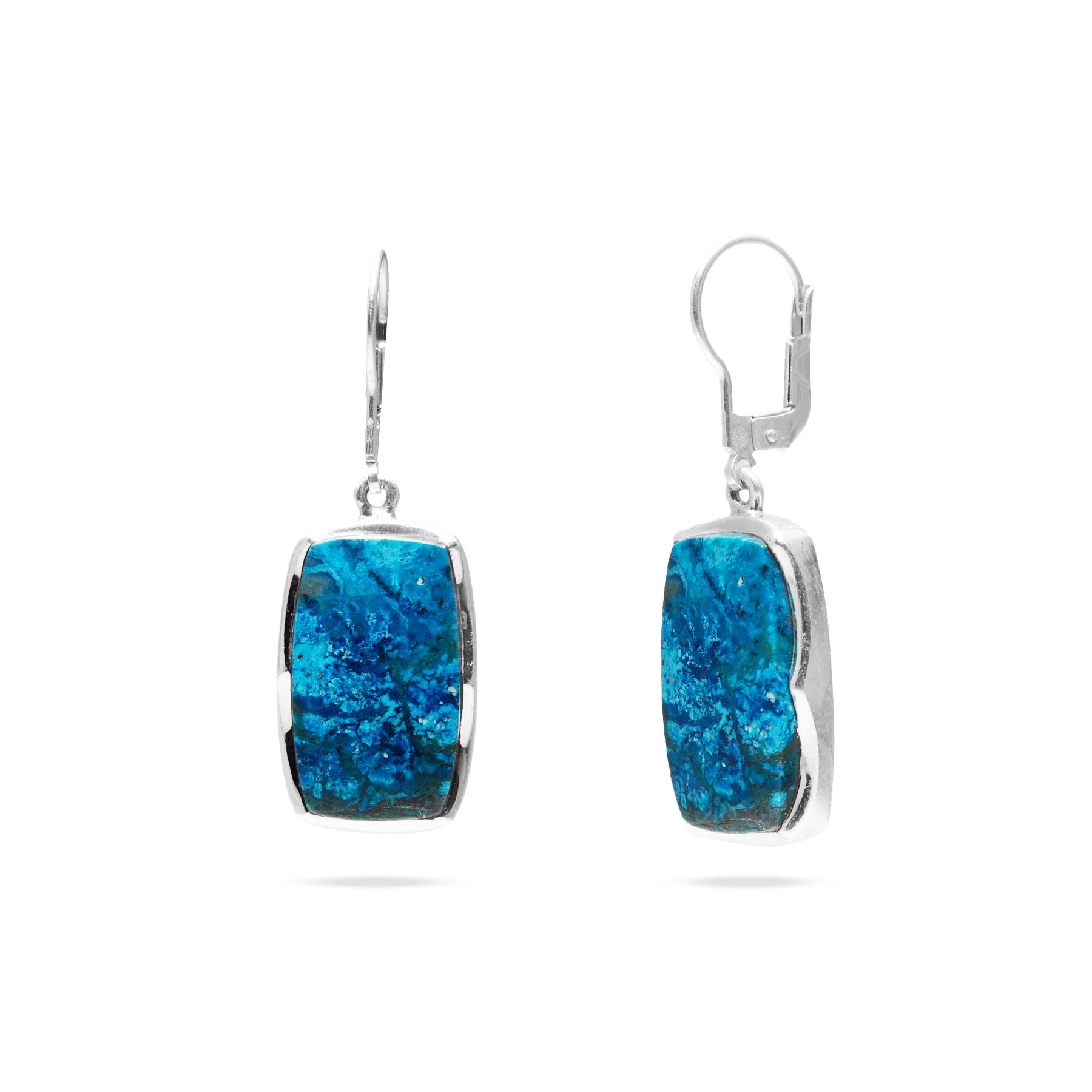Shattuckite cabochon rectangle boat bezel drop  Earrings