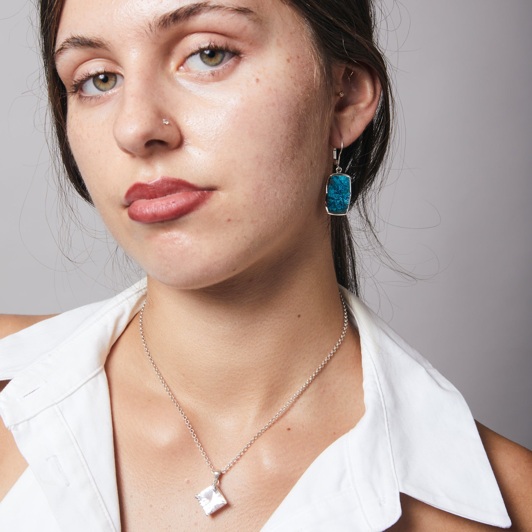 Shattuckite cabochon rectangle boat bezel drop Earrings