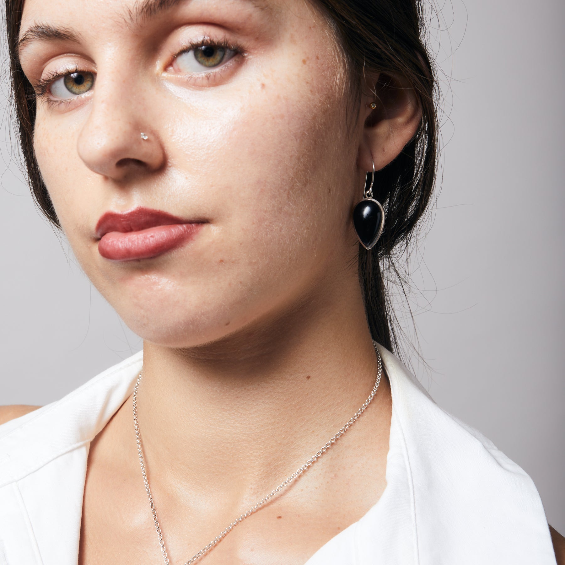 Black Onyx Drop cabohcon inverted teardrop Earrings