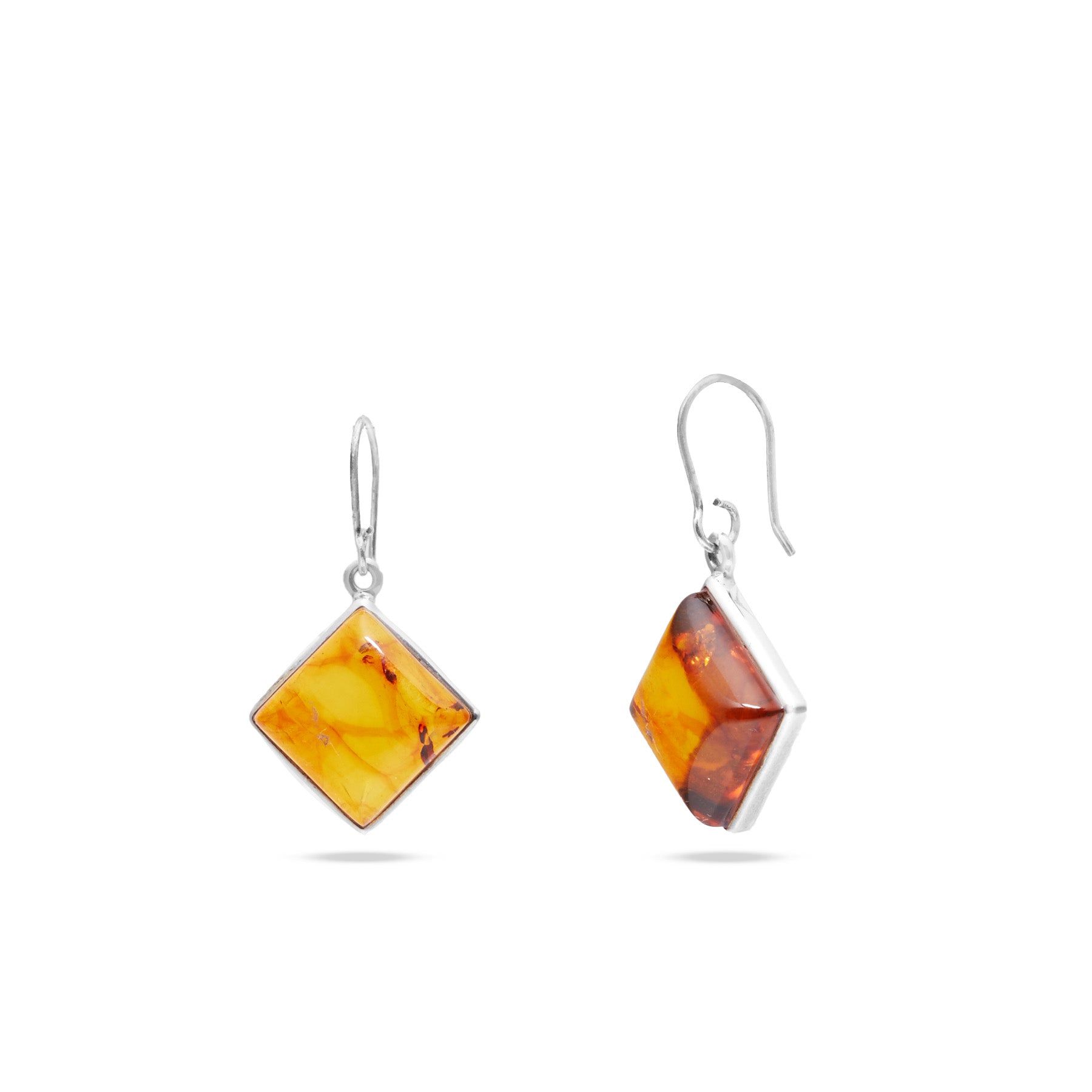 Amber cabochon square diamond set bezel drops Drop Earrings