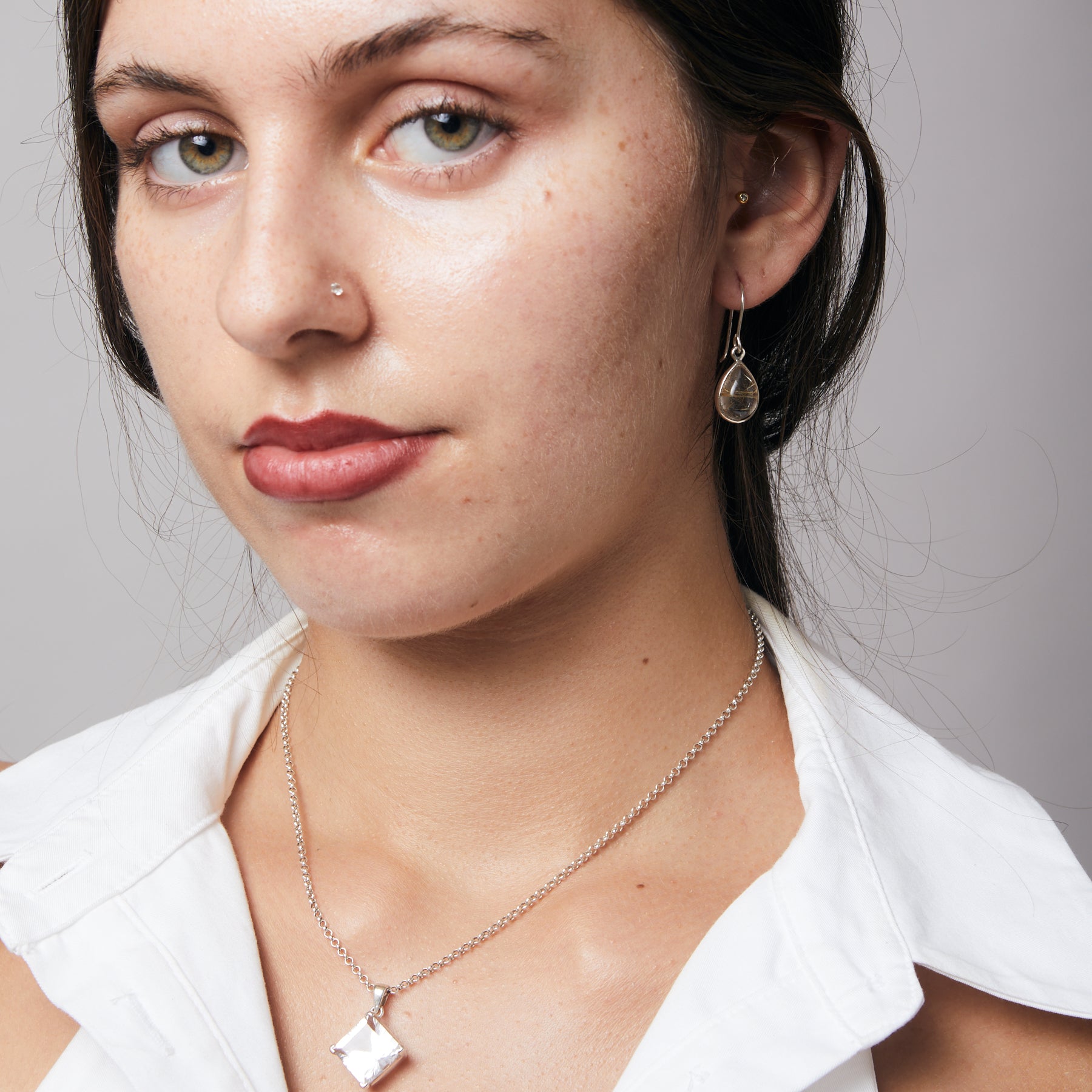 Rutilated Quartz cabochon teardrop bezel Drop Earrings