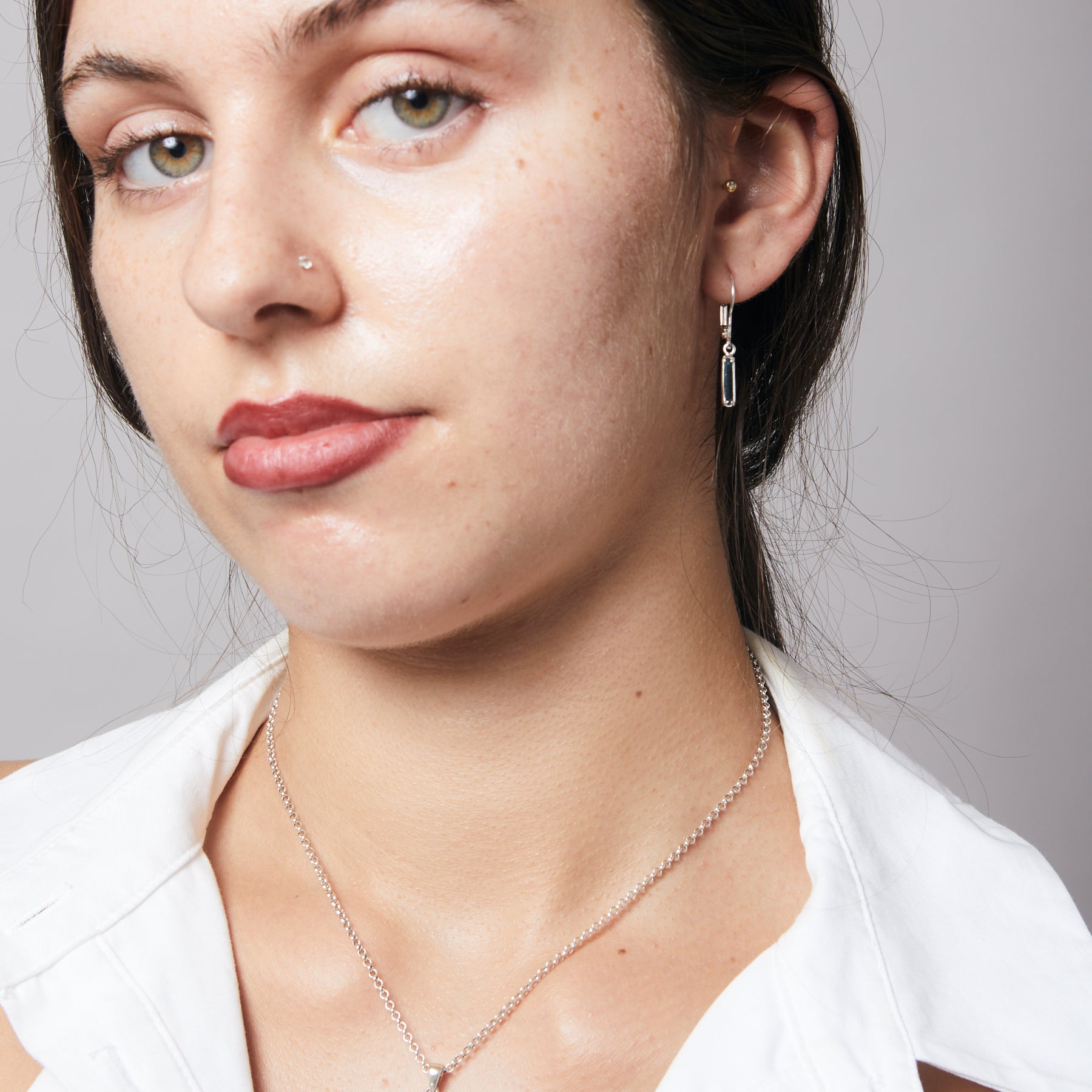 Blue Tourmaline rough rectangle claw set Drop Earrings