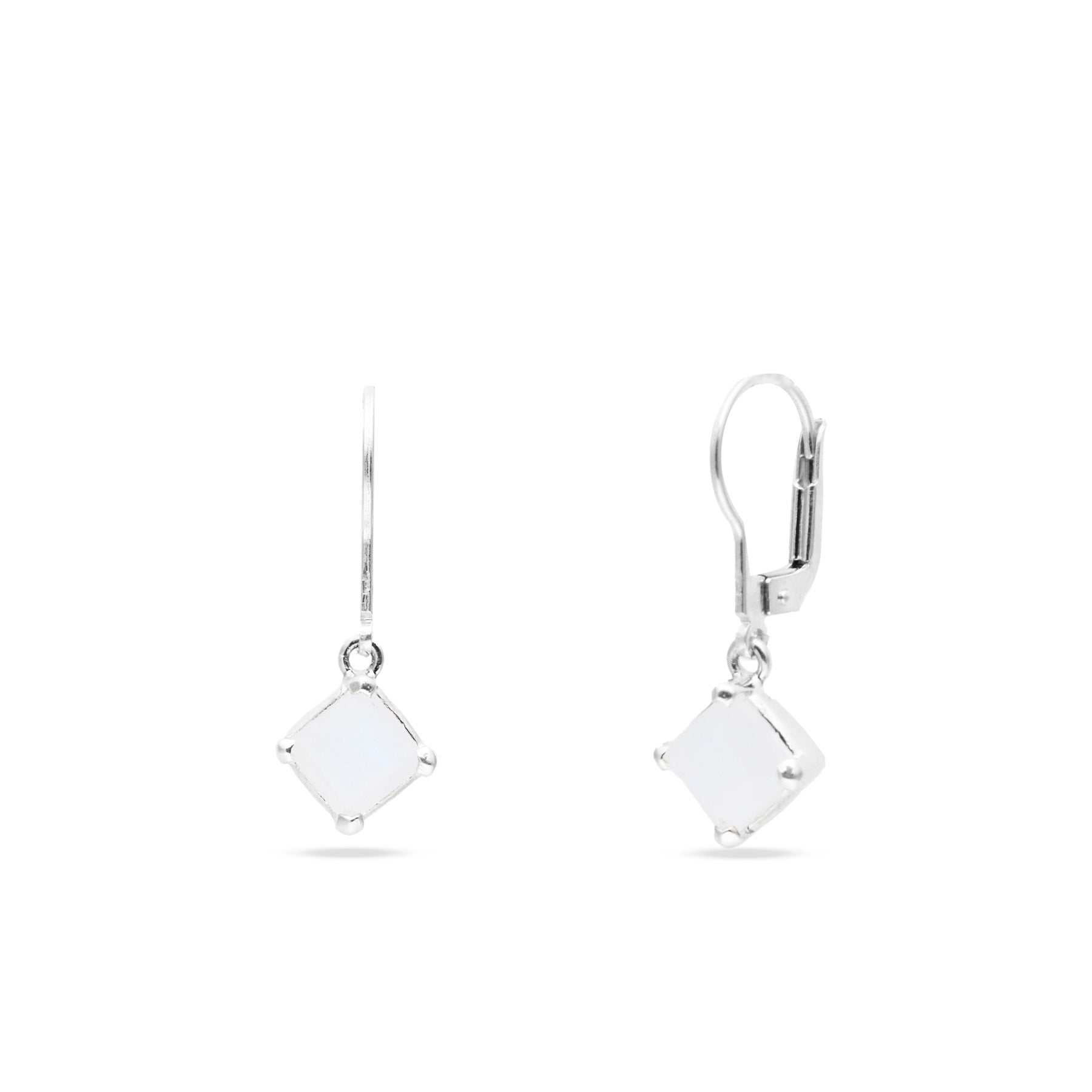 Rainbow Moonstone faceted square clamp Drop Earrings