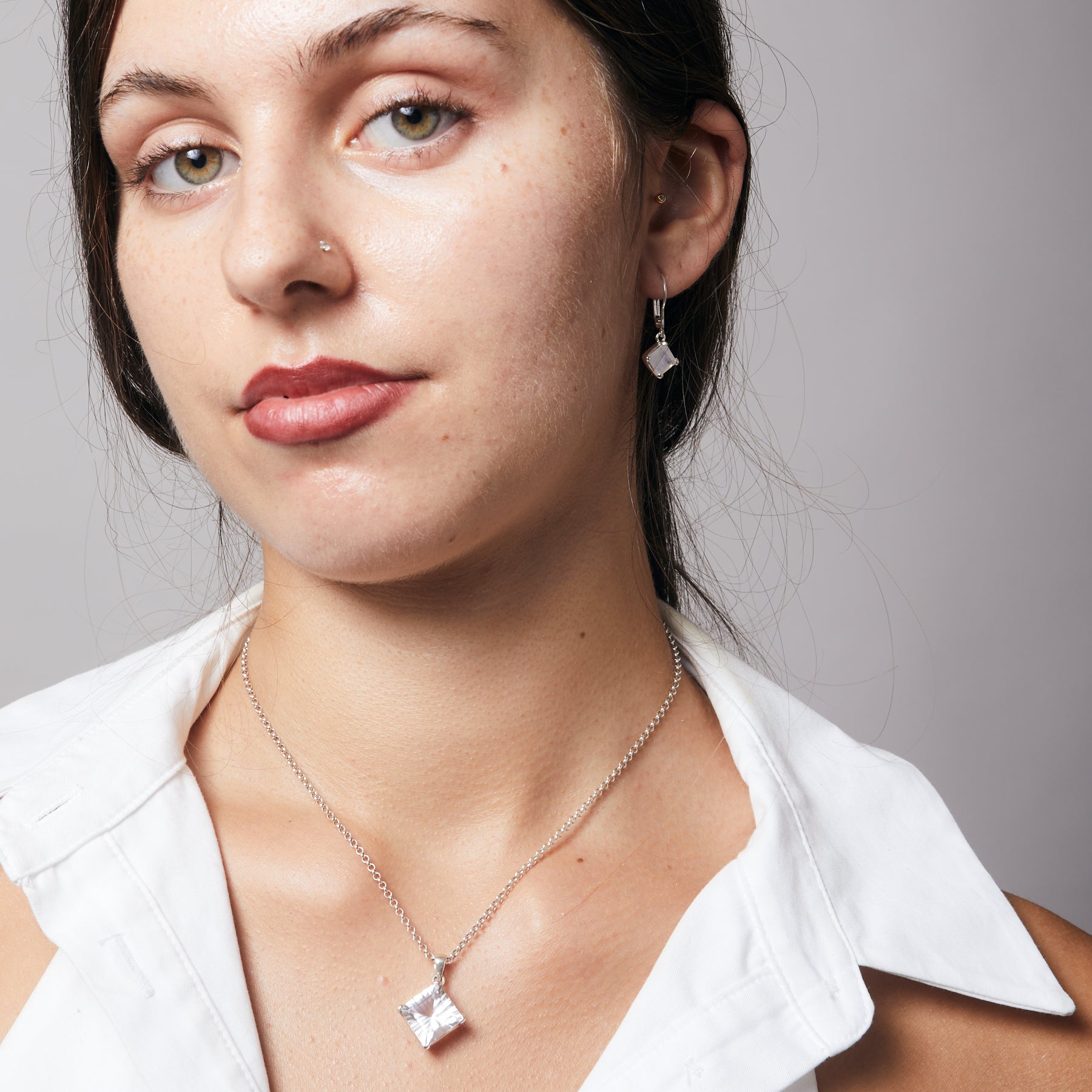 Rainbow Moonstone faceted square clamp Drop Earrings