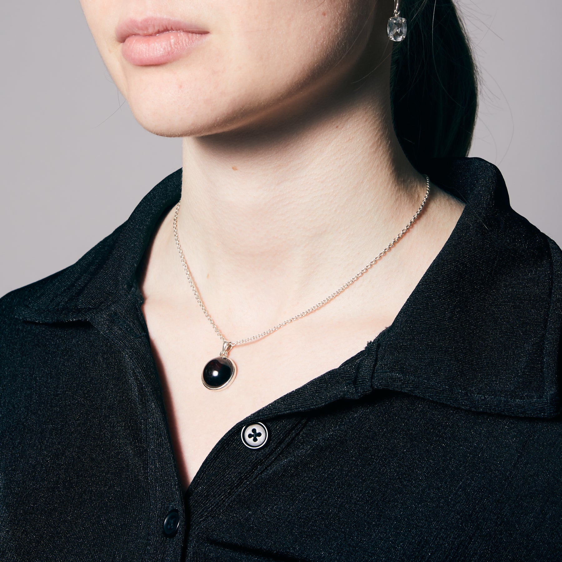 Garnet Almandine cabochon round bezel set Necklace