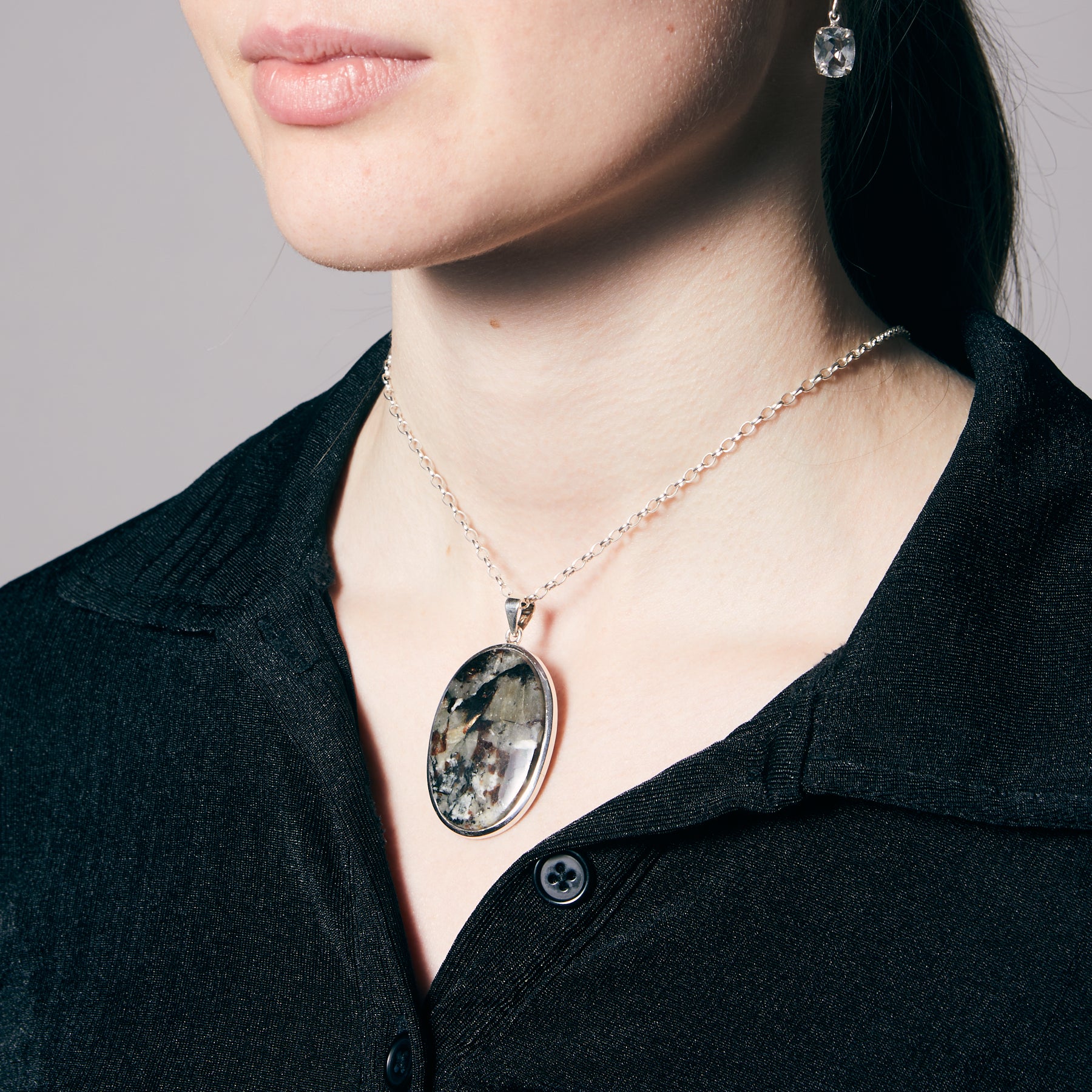 Astrophyllite cabochon oval bezel Necklace