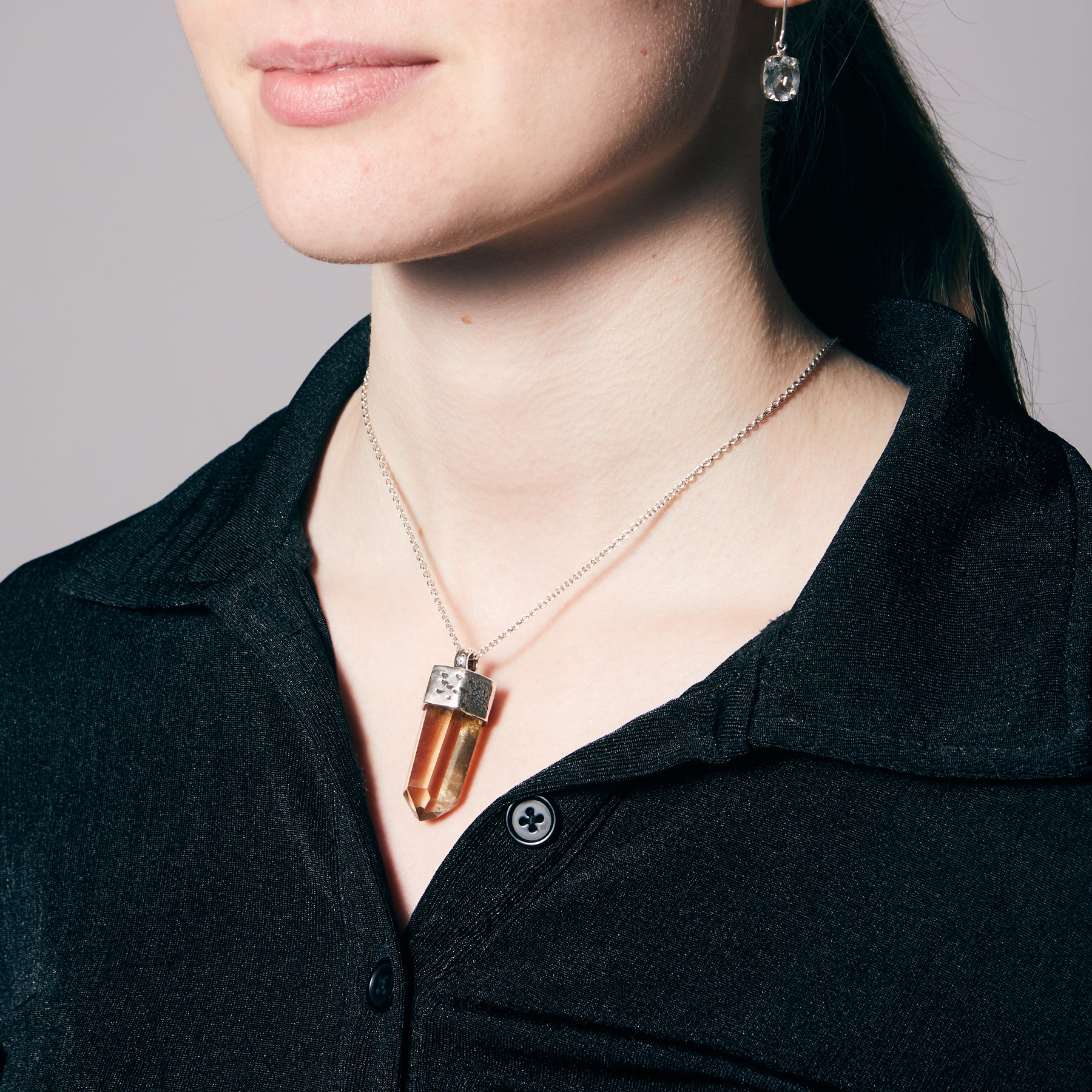 Citrine pencil cap set fixed hook Necklace