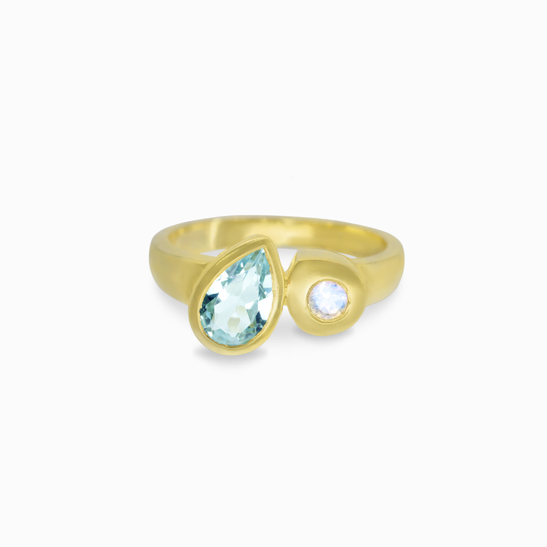 Blue Topaz & Rainbow Moonstone Ring