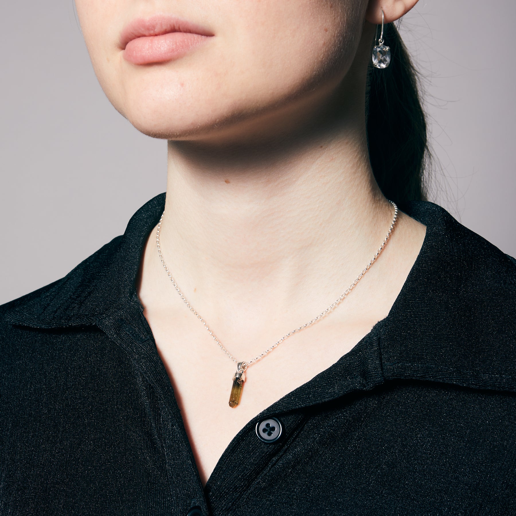 Green Tourmaline rough freeform pencil cpa set Necklace