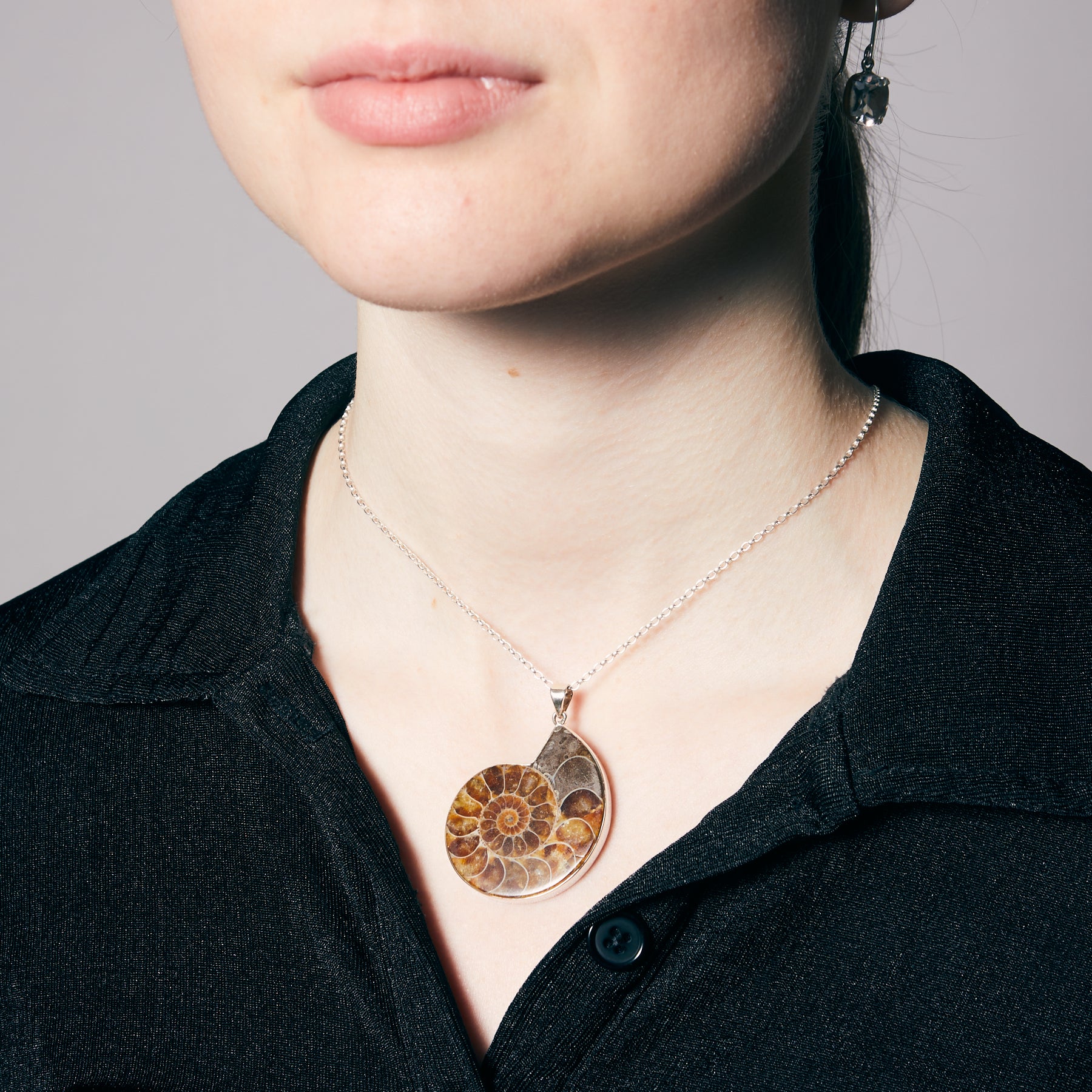 Ammonite cabochon freeform bezel Necklace