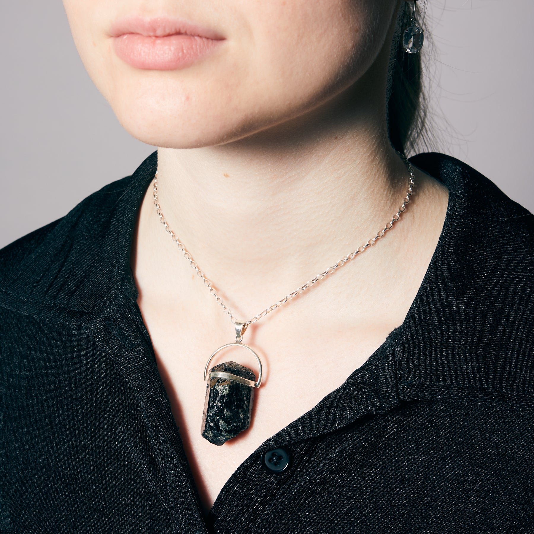 Black Tourmaline rough freeform halo set Necklace