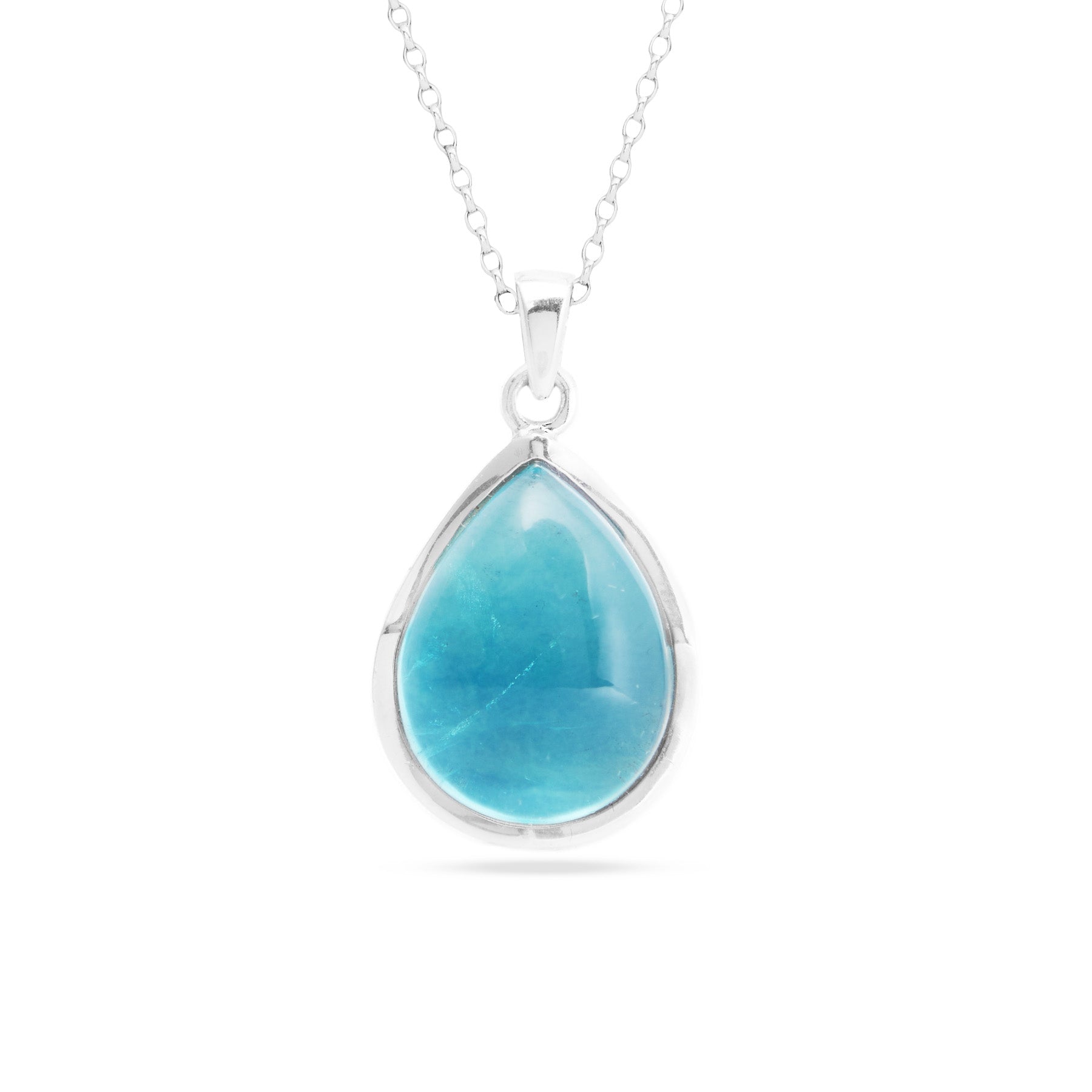 Fluorite cabochon teardrop wave bezel Necklace