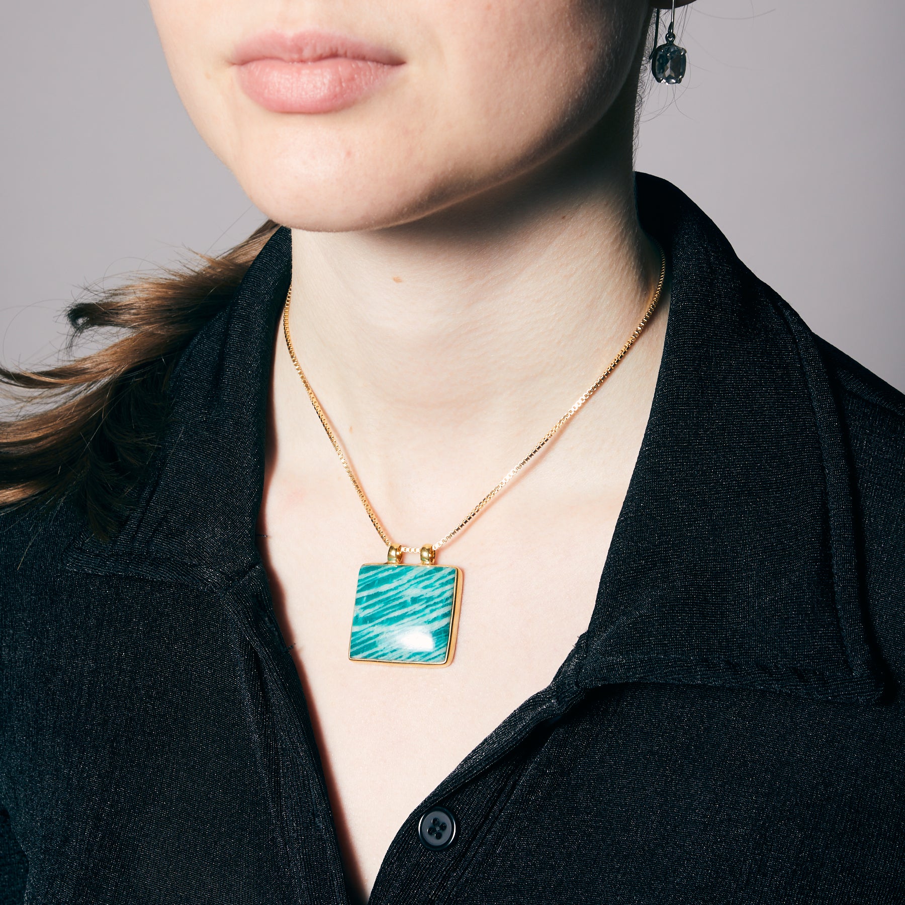 Amazonite cabochon rectangle double fixed hook Necklace