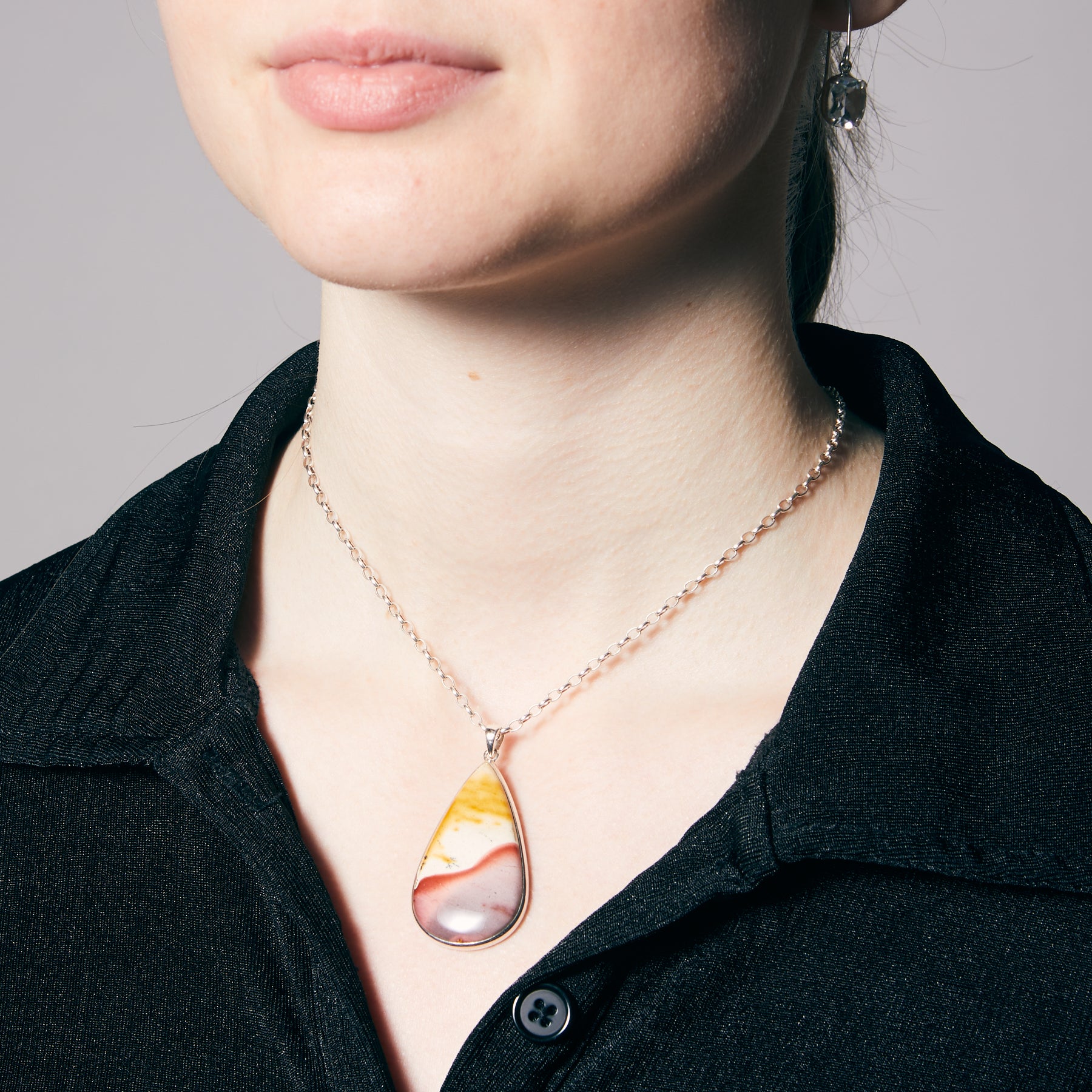 Mookaite cabochon teardrop bezel set Necklace