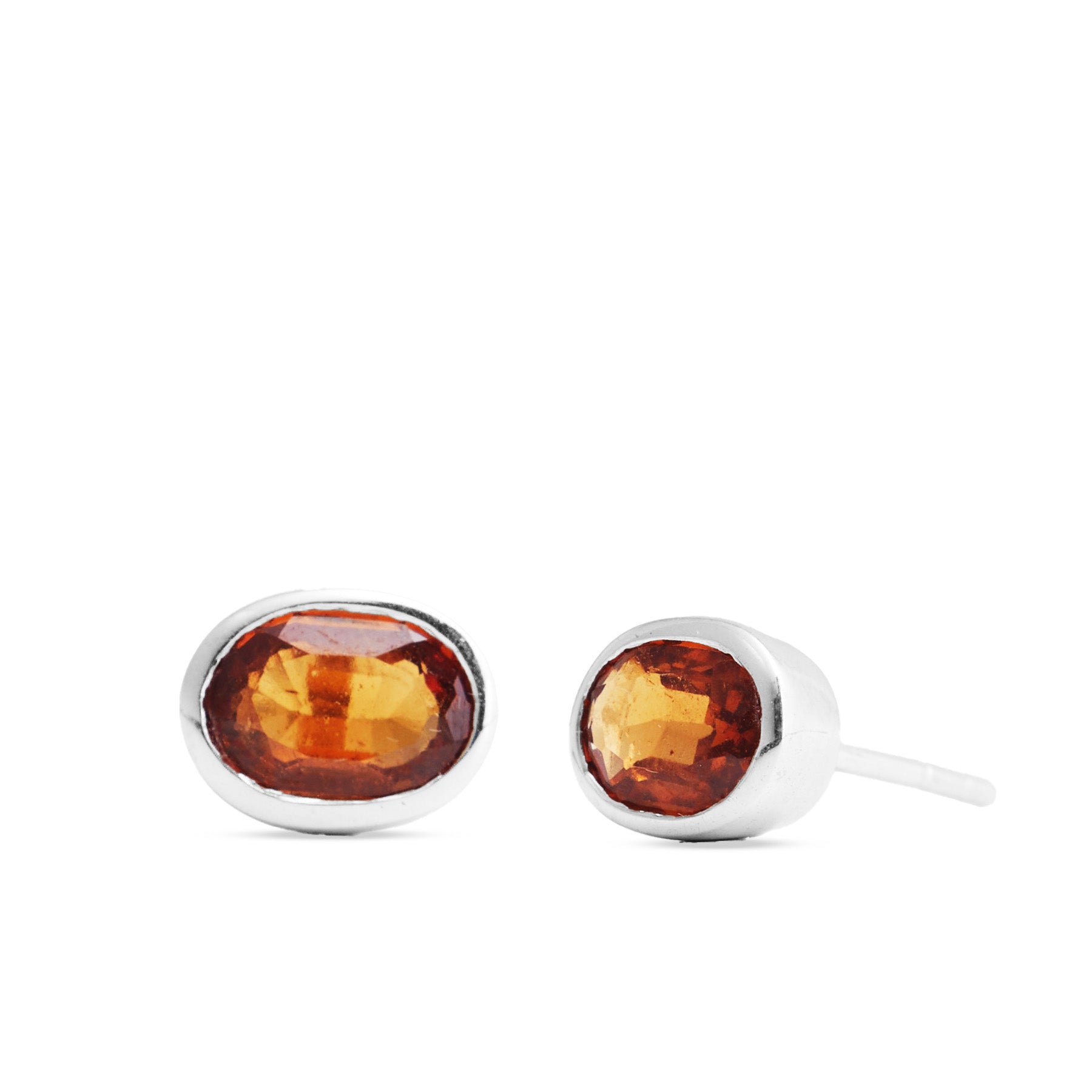Hessonite Garnet faceted oval Stud Earrings