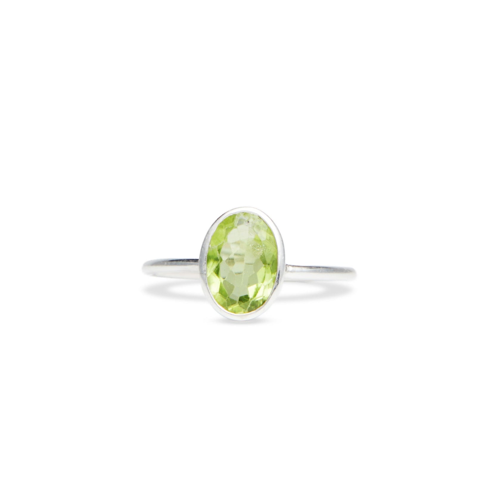 Peridot faceted oval bezel Ring