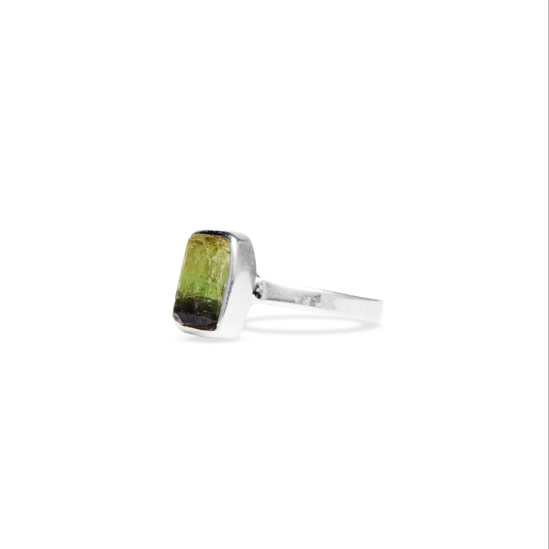Bi-Colour Green Tourmaline rough rectangle bezel Ring