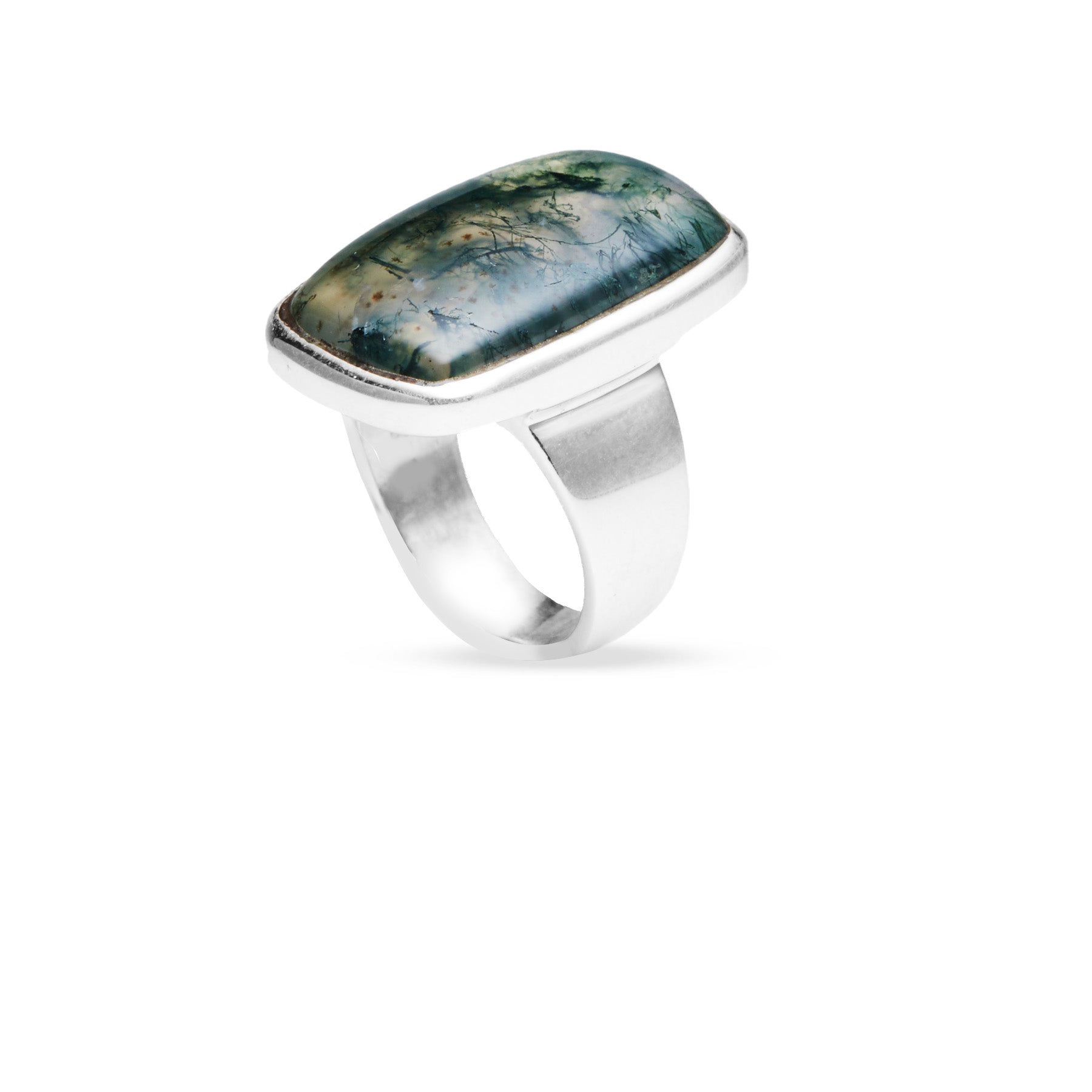 Moss Agate cabochon rectangle Ring