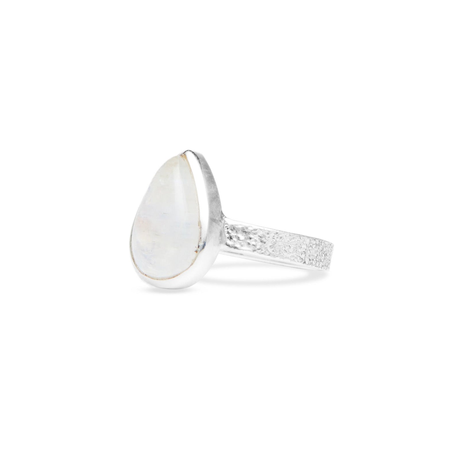 Rainbow Moonstone cabochon teardrop bezel Ring