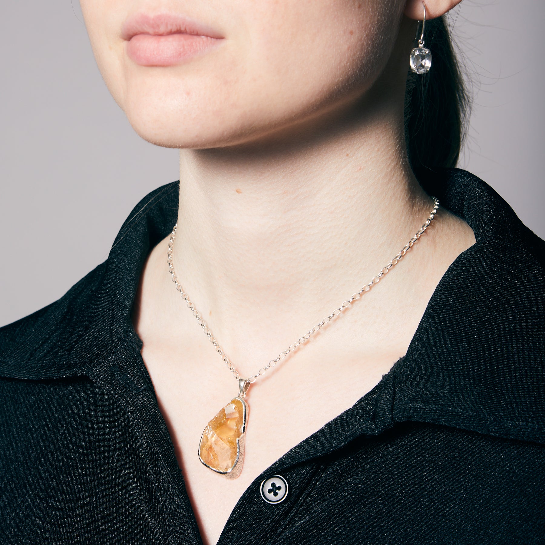 Citrine rough freeform bezel Necklace