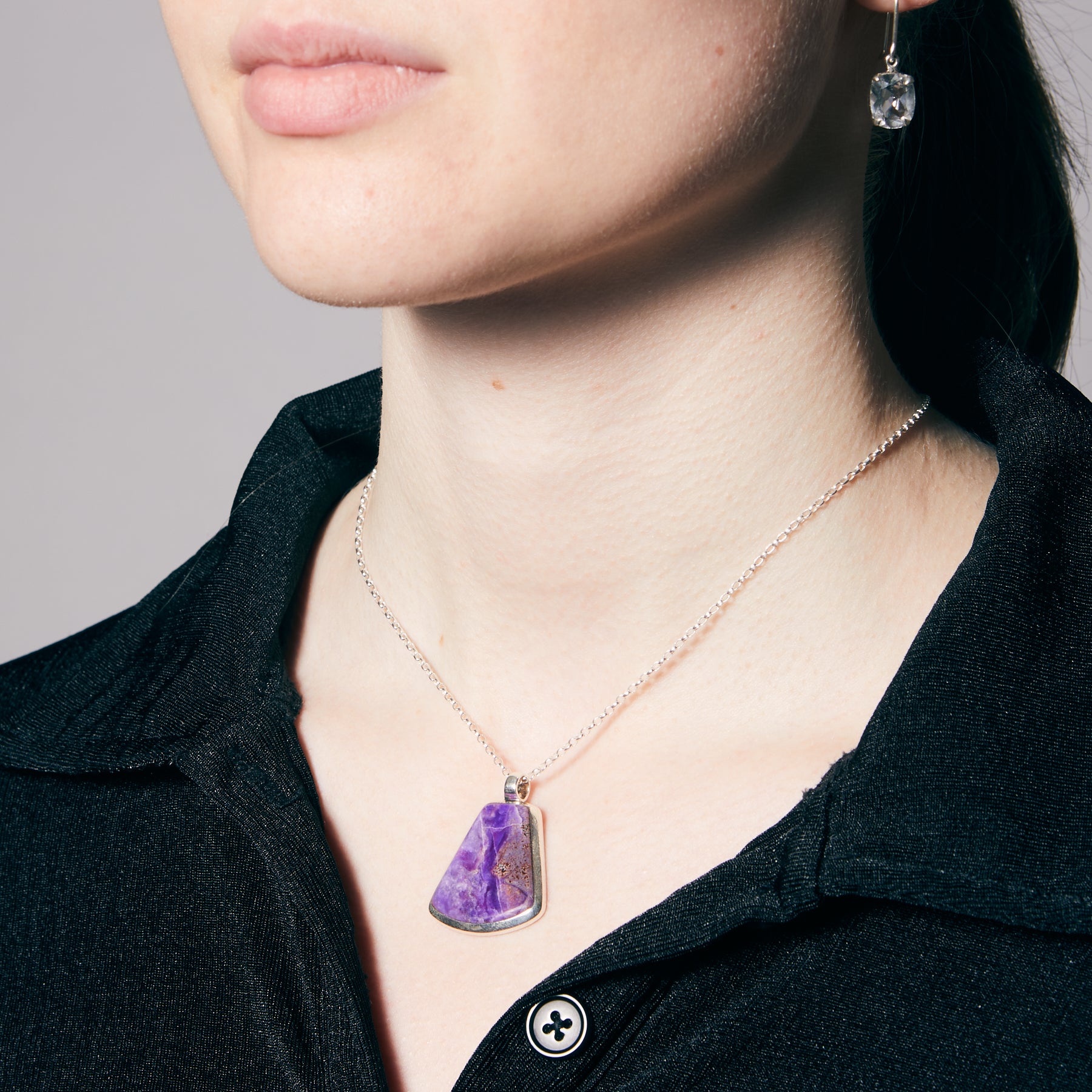 Sugilite cabochon freeform bezel set Necklace