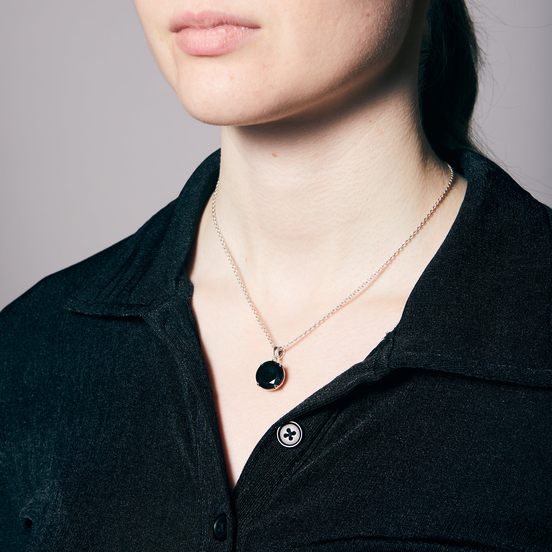 Tektite faceted round claw set Necklace