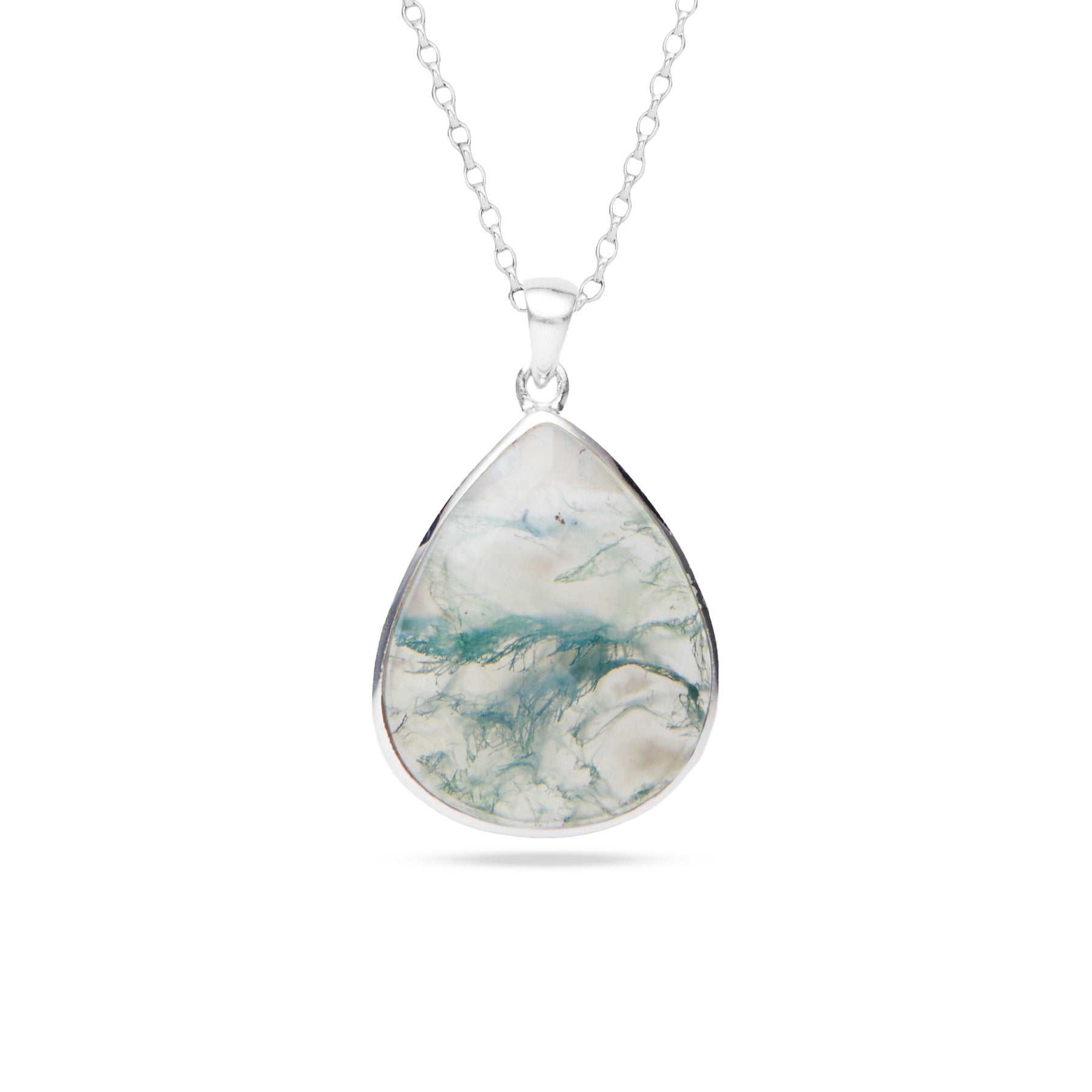 Moss Agate Necklace faceted checkered board teardrop bezel necklace