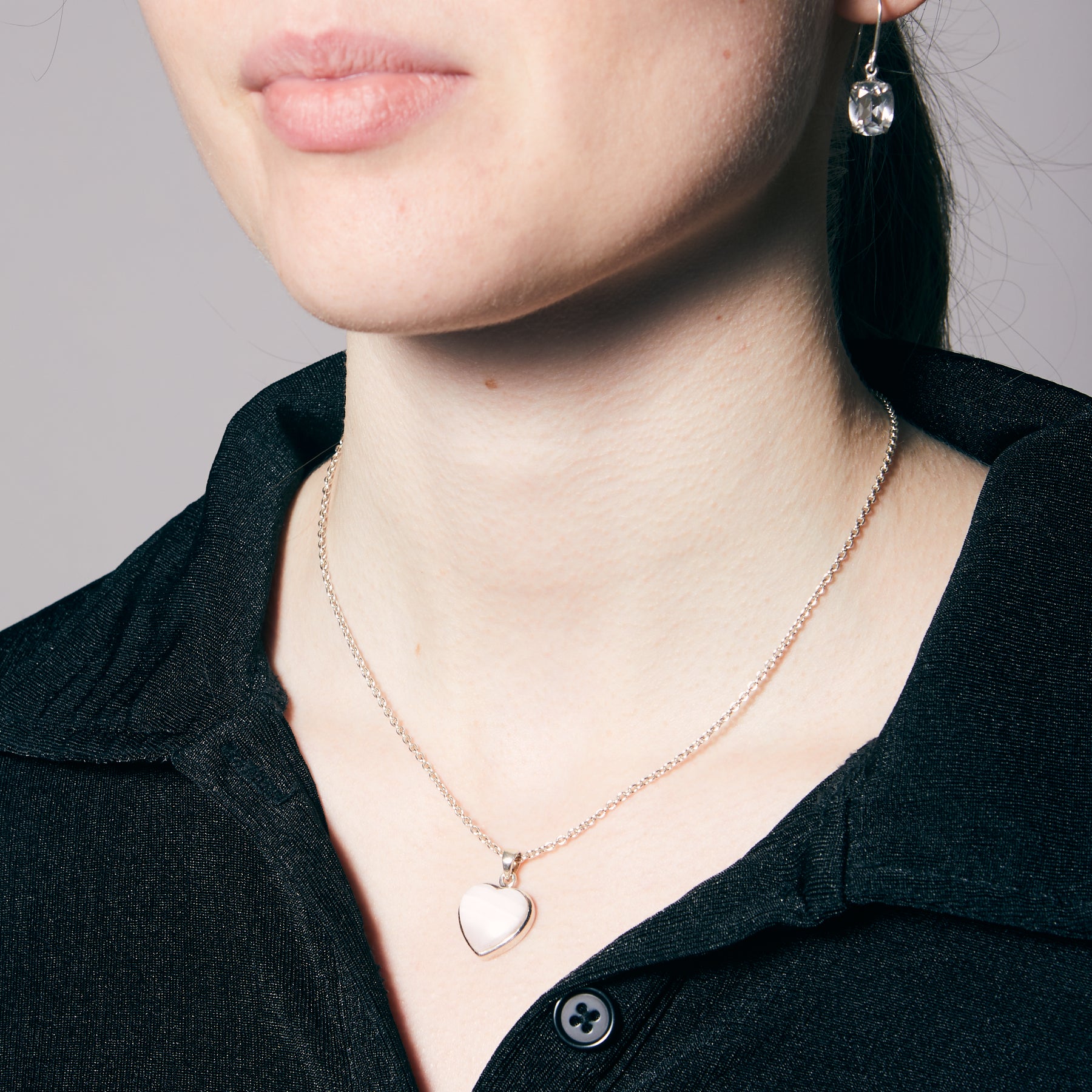 Pink Scolecite cabochon heart shaped bezel Necklace