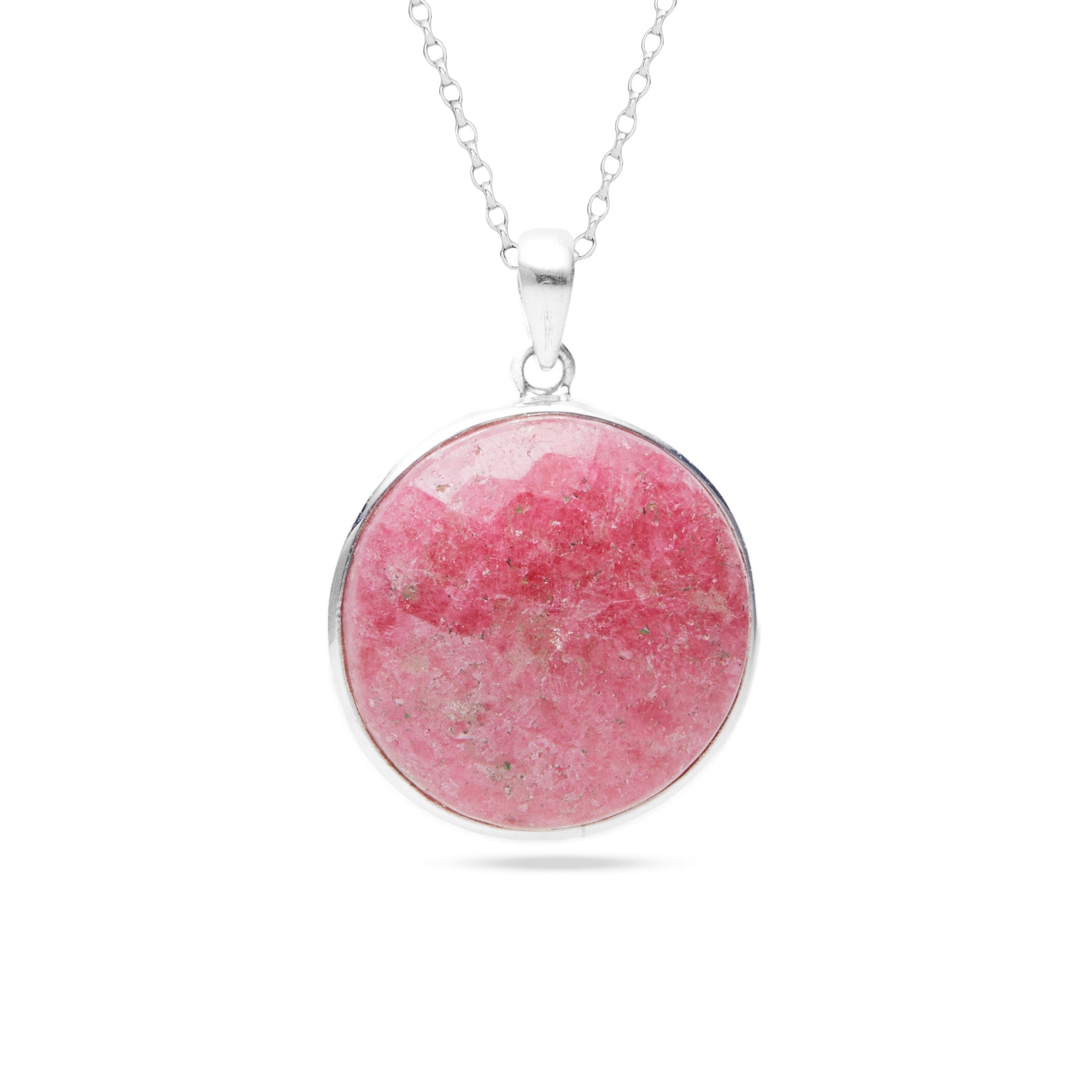 Rhodonite faceted checkerboard round bezel Necklace