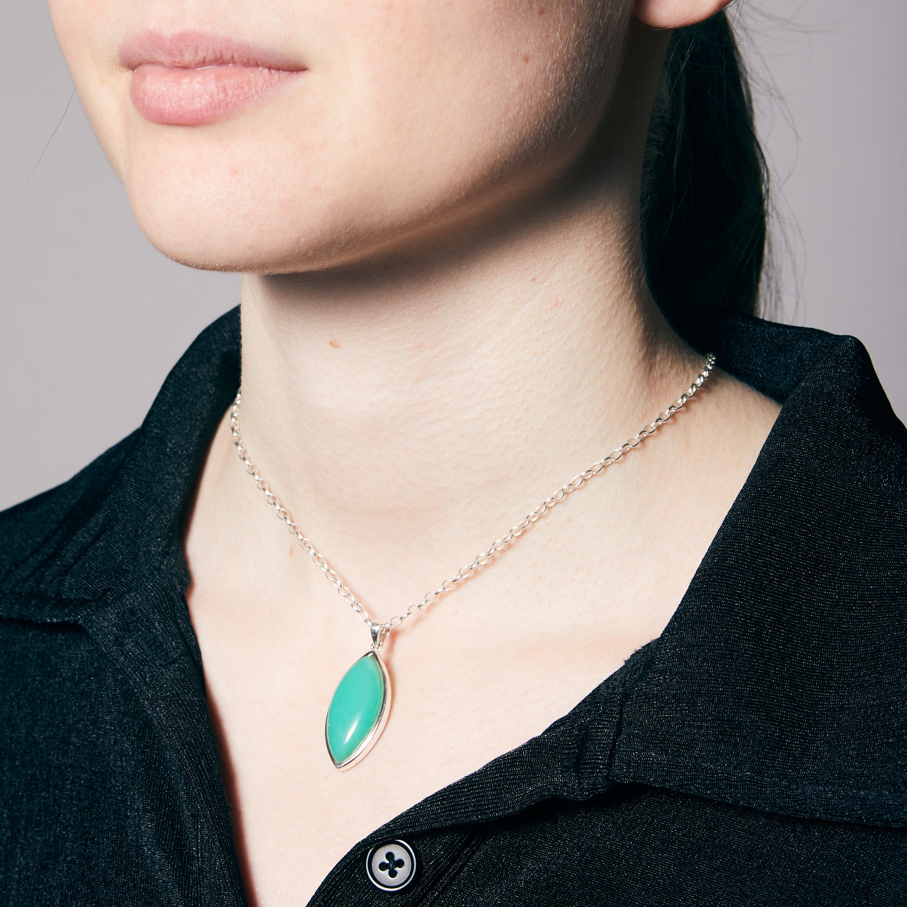 Chrysoprase cabochon marquise bezel set Necklace