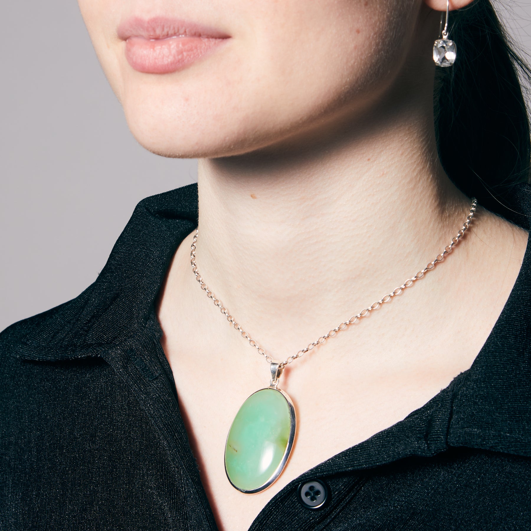 Chrysoprase cabochon oval bezel Necklace