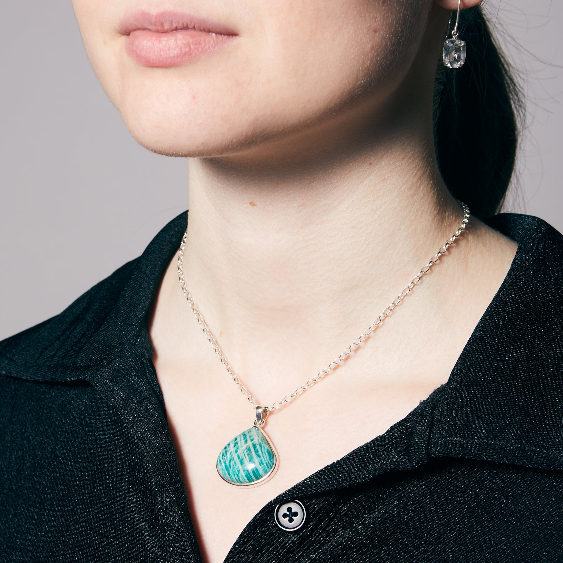 Amazonite cabochon teardrop bezel set Necklace