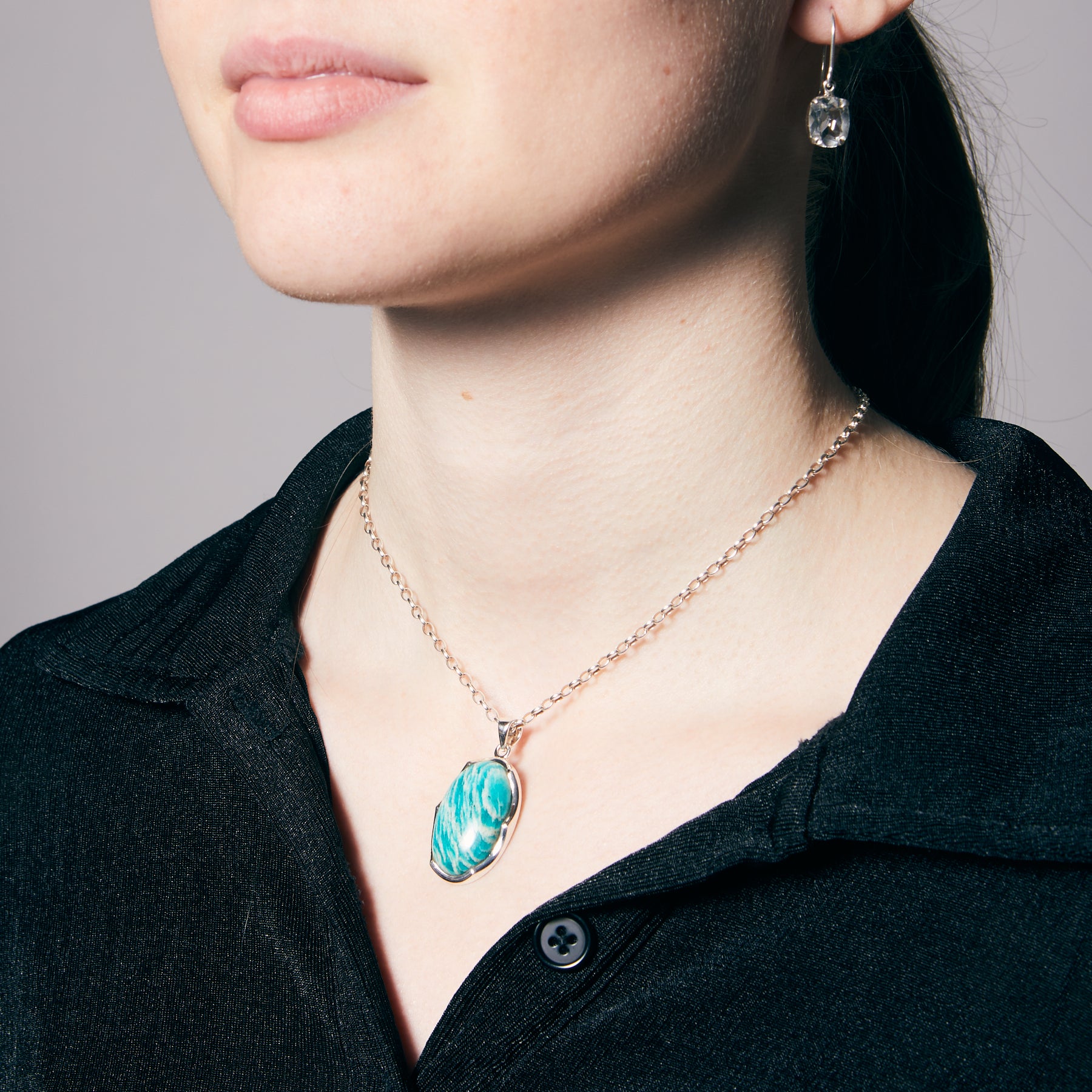 Amazonite cabochon oval wave bezel Necklace