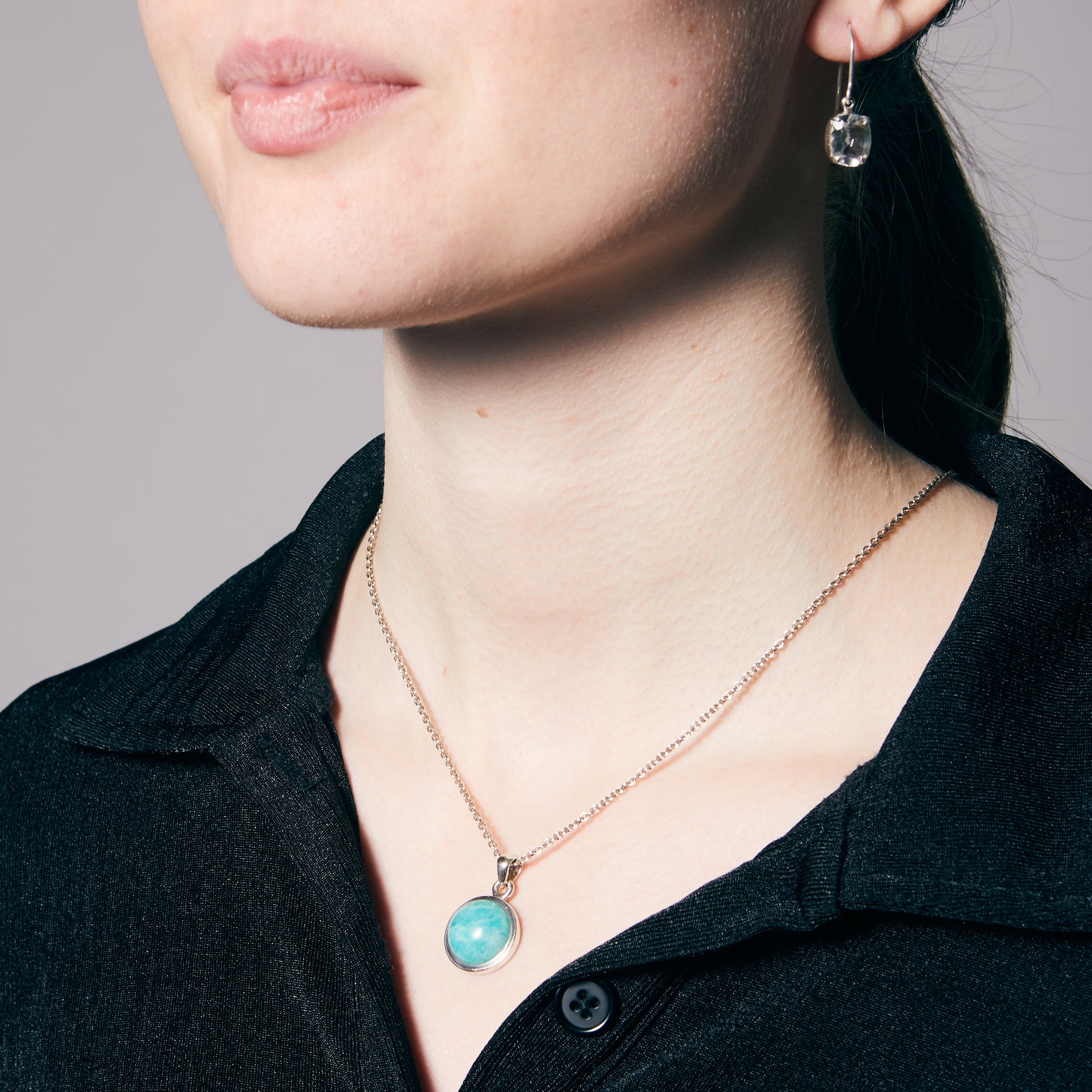 Amazonite cabochon round bezel Necklace