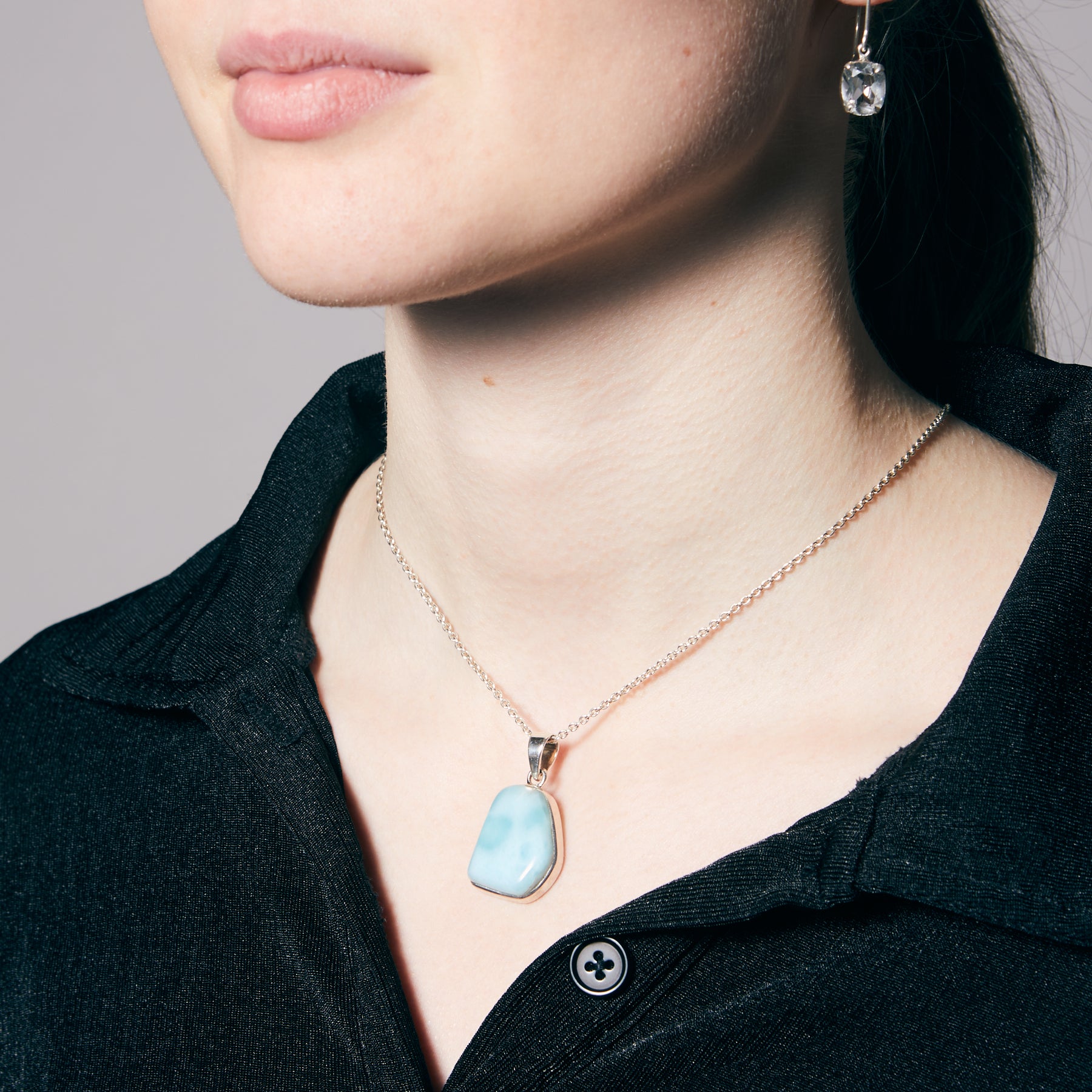 Larimar cabochon freeform bezel set Necklace
