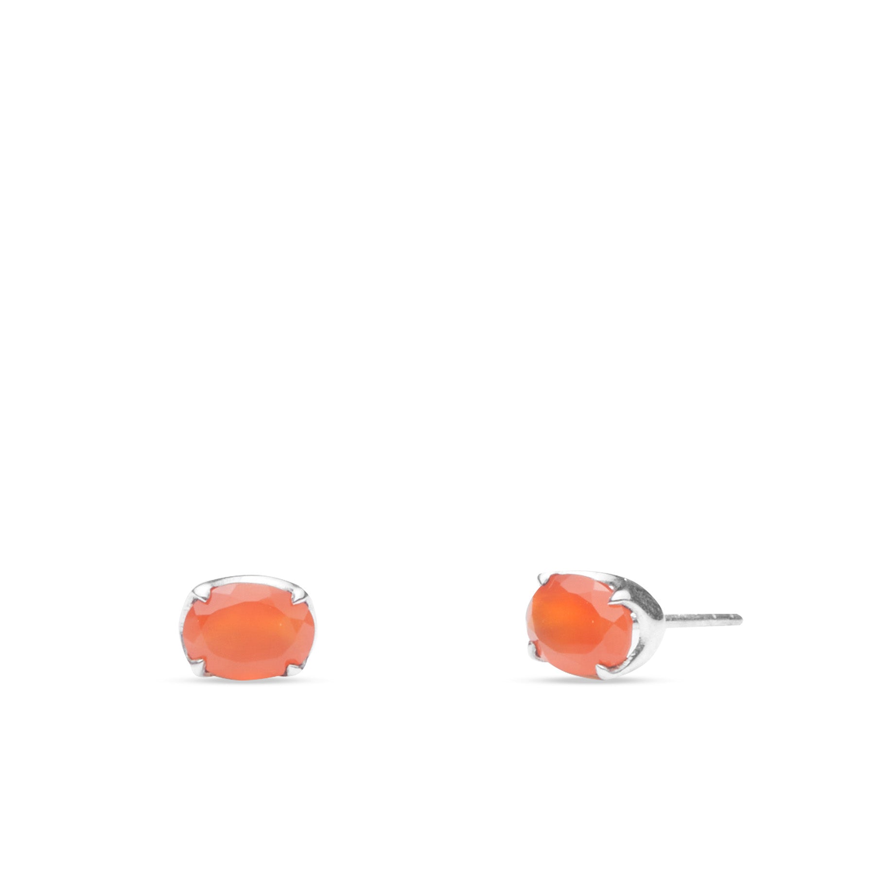 Carnelian faceted oval stud earrings with claw bezel