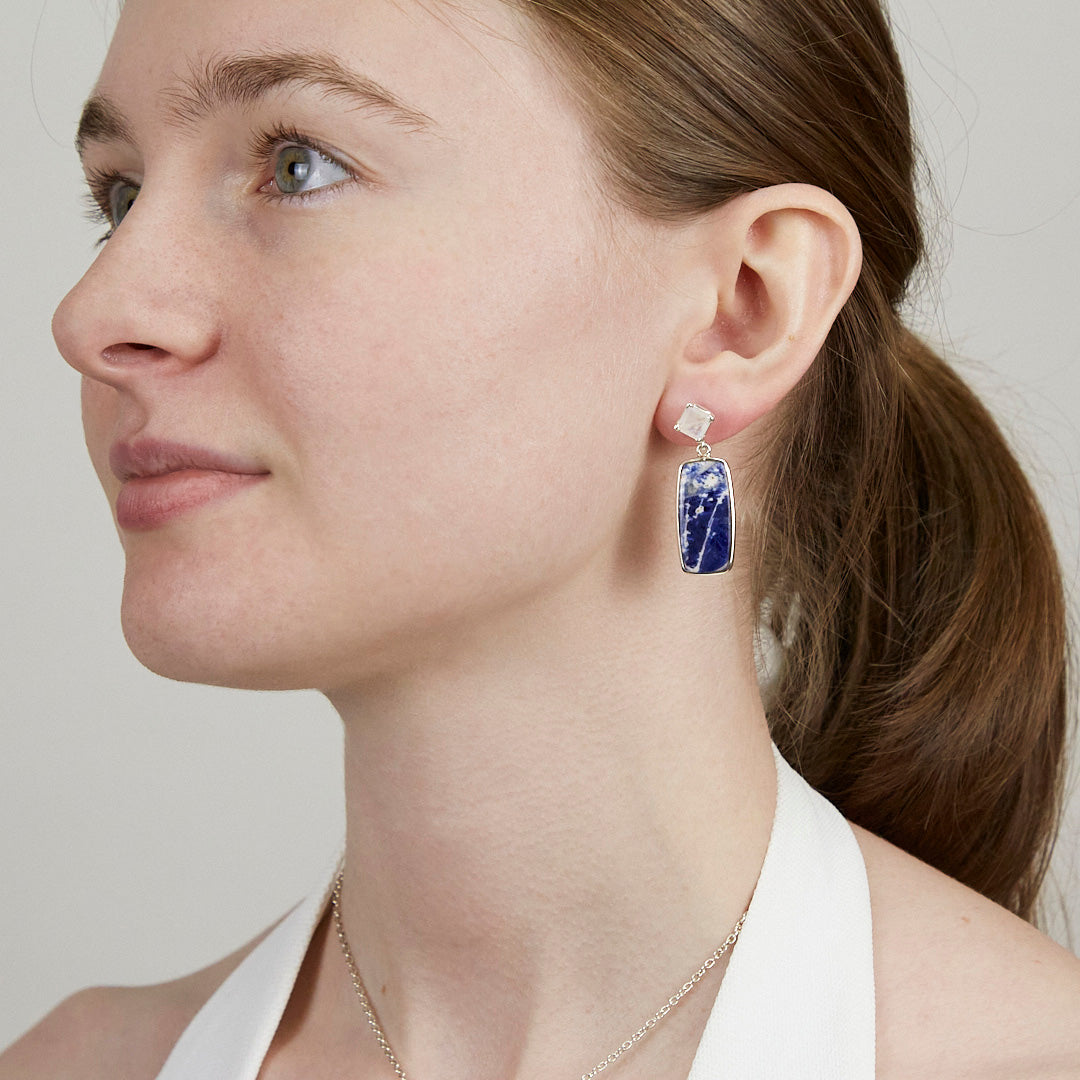 Sodalite & Rainbow Moonstone Drop Earrings