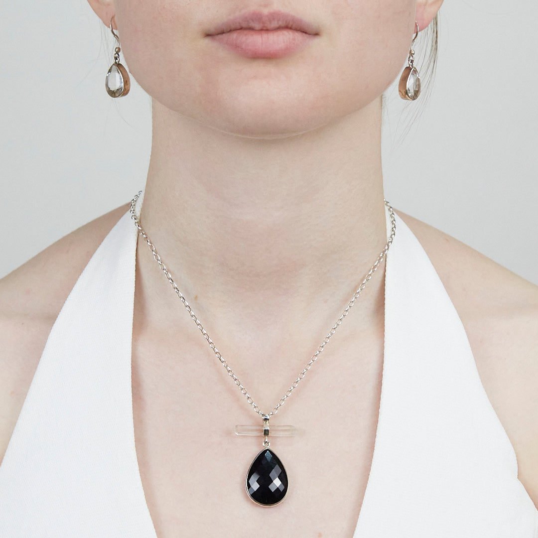 Black Onyx & Clear Quartz Necklace