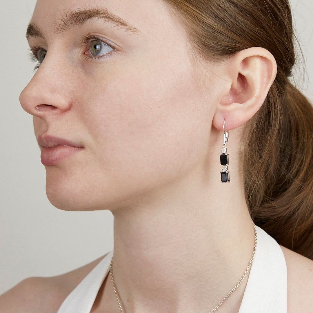 Black Onyx & Moonstone Drop Earrings