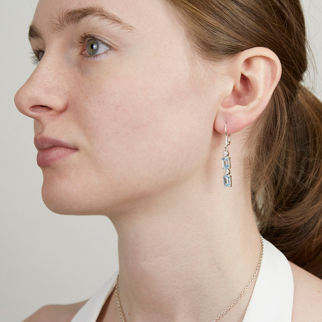 Blue Topaz & Moonstone Drop Earrings