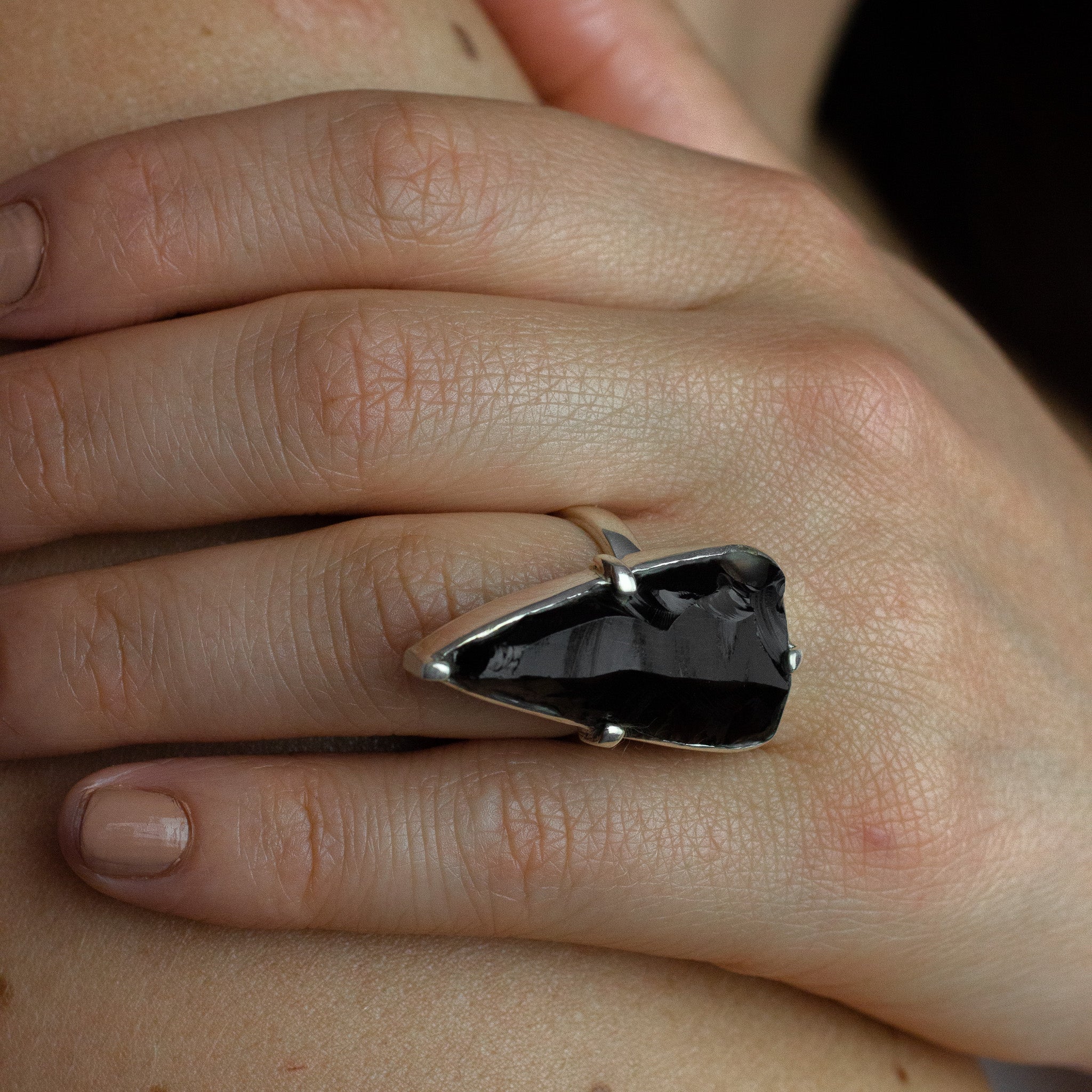 Apache Tear Obsidian ring