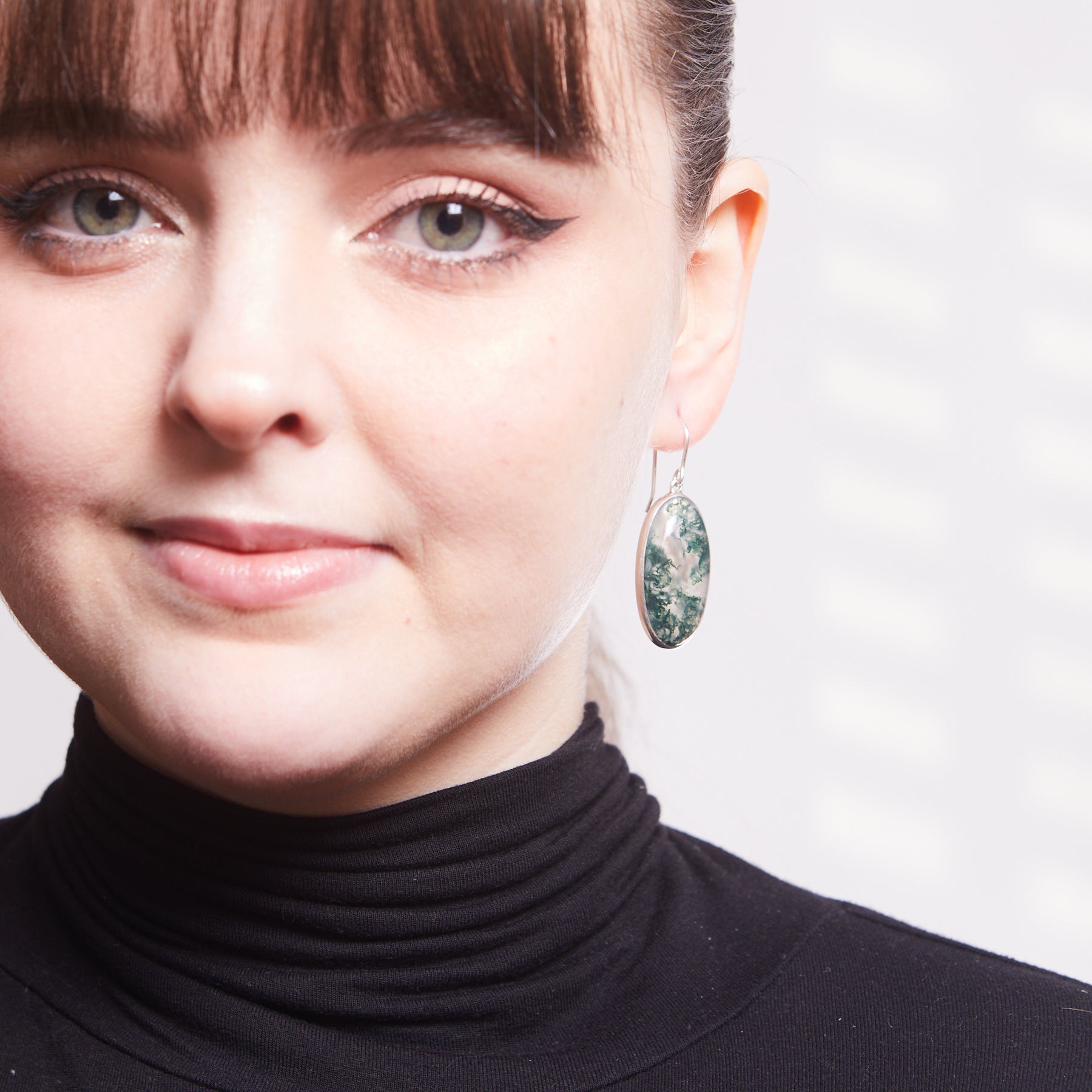 oval cab moss agate earrings