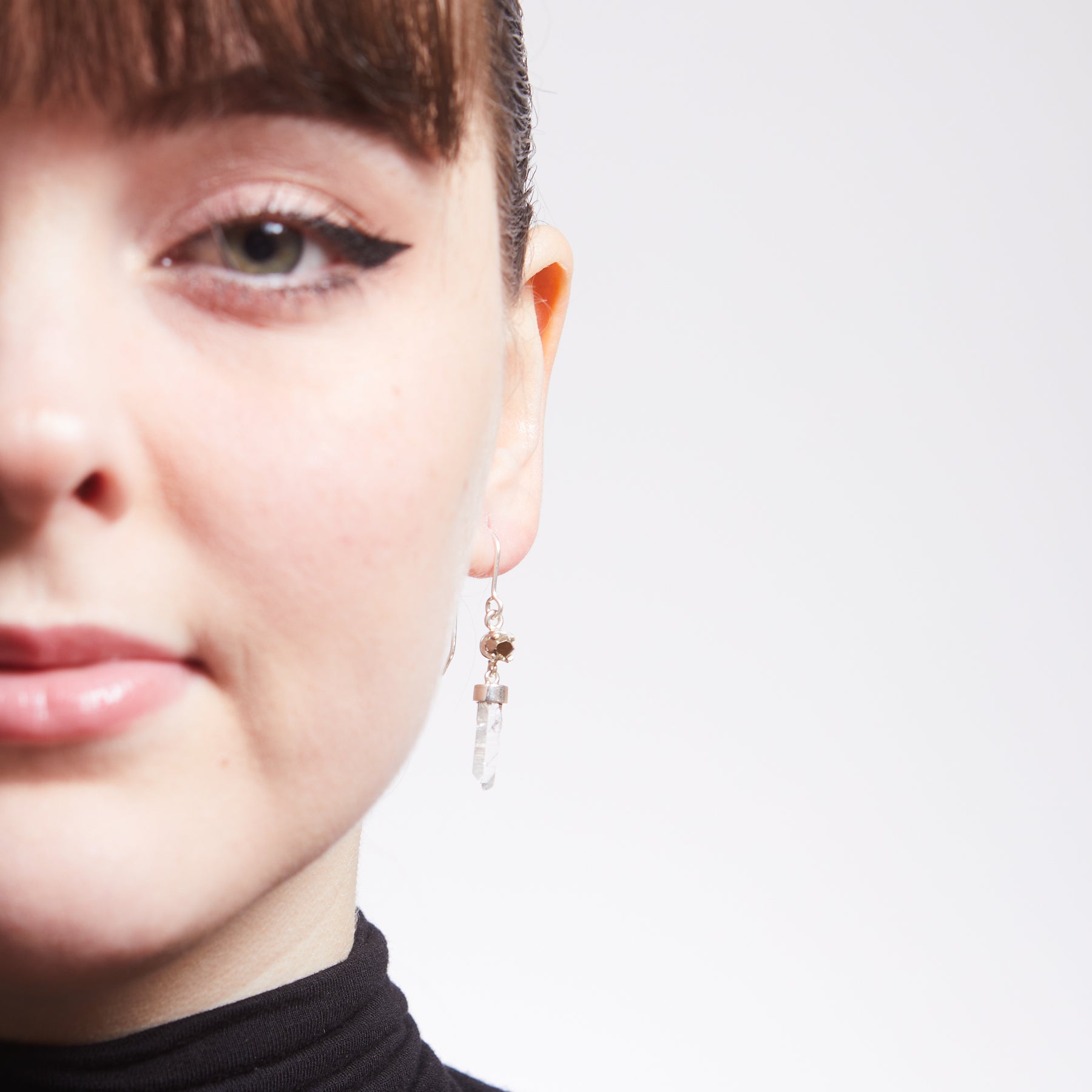Clear Quartz & Pyrite Drop Earrings