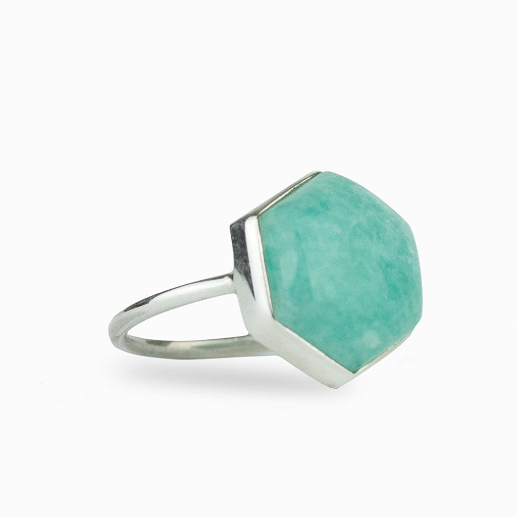 Amazonite Hexagon Cab Ring