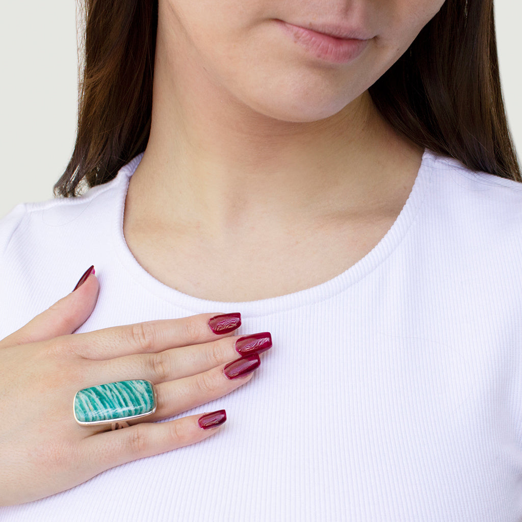 Amazonite Rectangle Cabochon ring