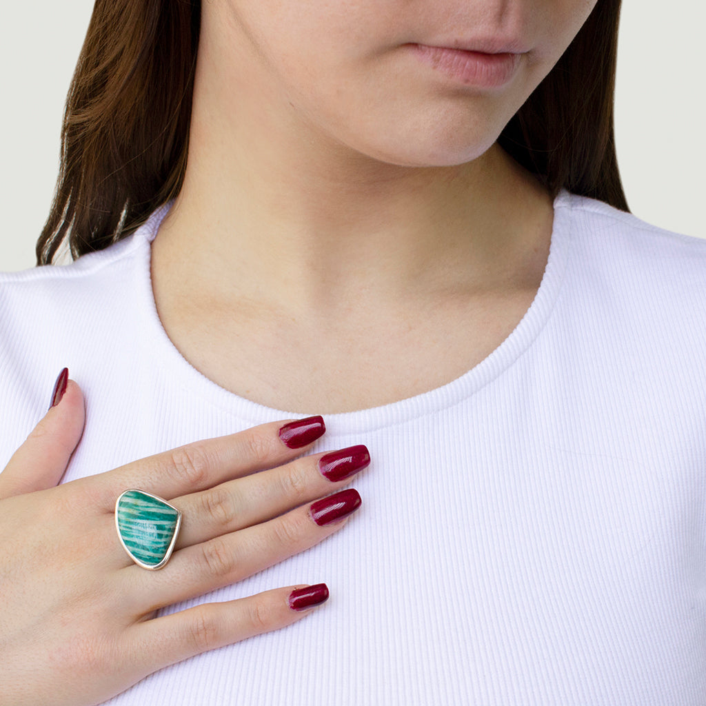 Amazonite Tear Shaped Cabochon ring
