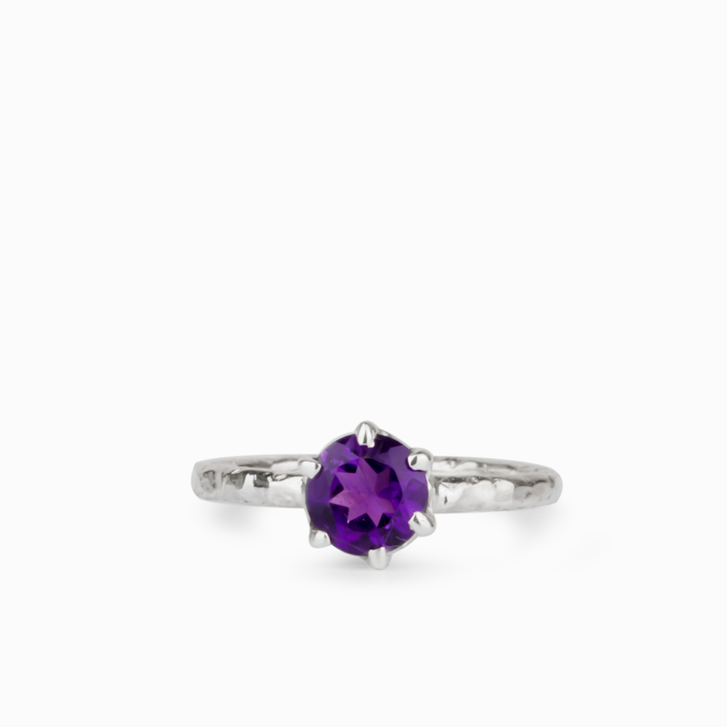 Claw set, Textured band Amethyst ring 